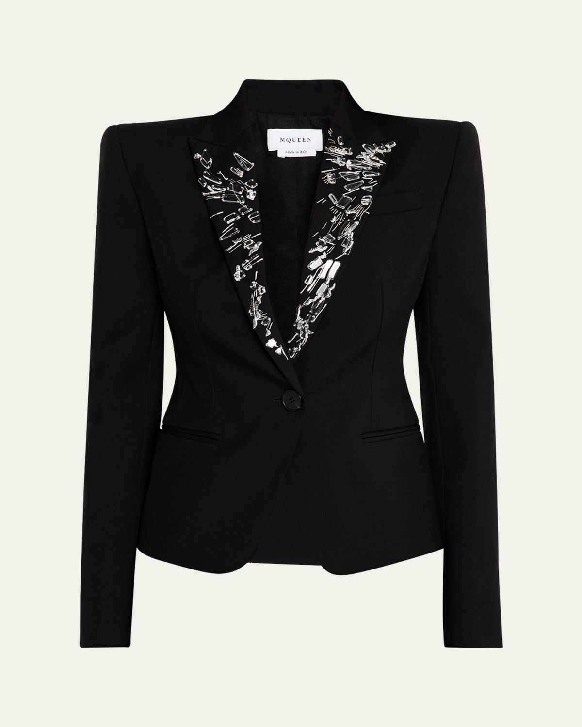 McQueen Smashed Screen Crystal-Lapel Single-Breasted Jacket
