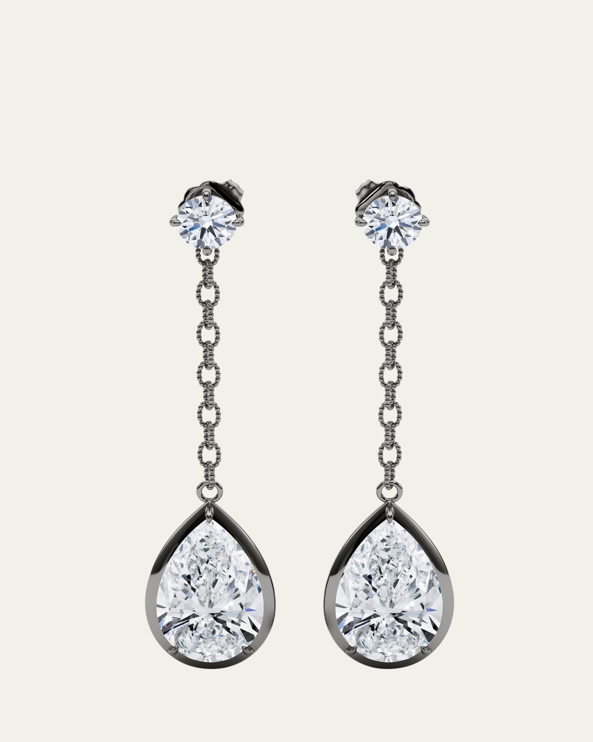 HauteCarat 18K Link Chain Pear Lab Grown Diamond Drop Earrings
