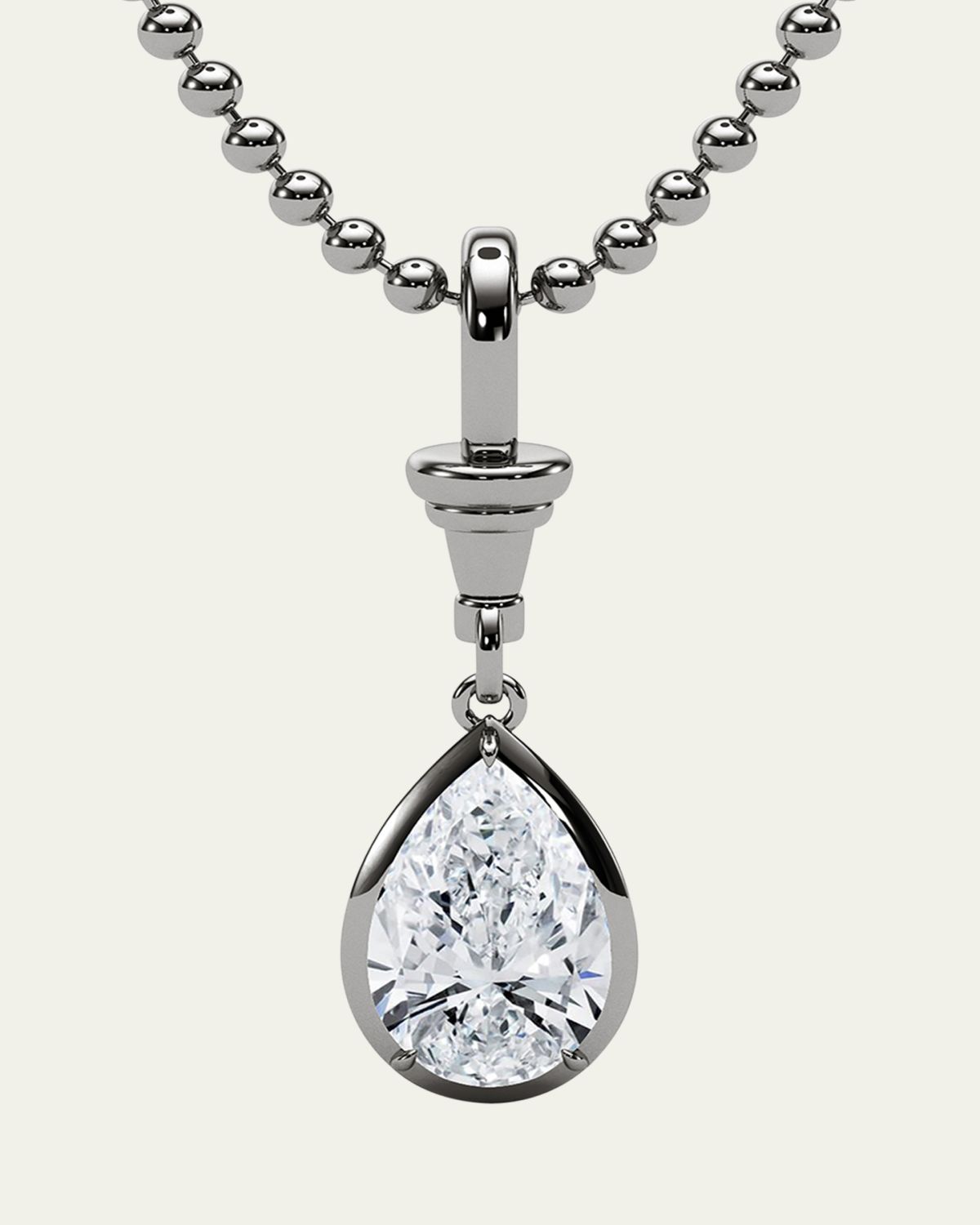 HauteCarat 18K Ball and Chain Pear Shape Lab Grown Diamond Pendant Necklace, 2.0tcw