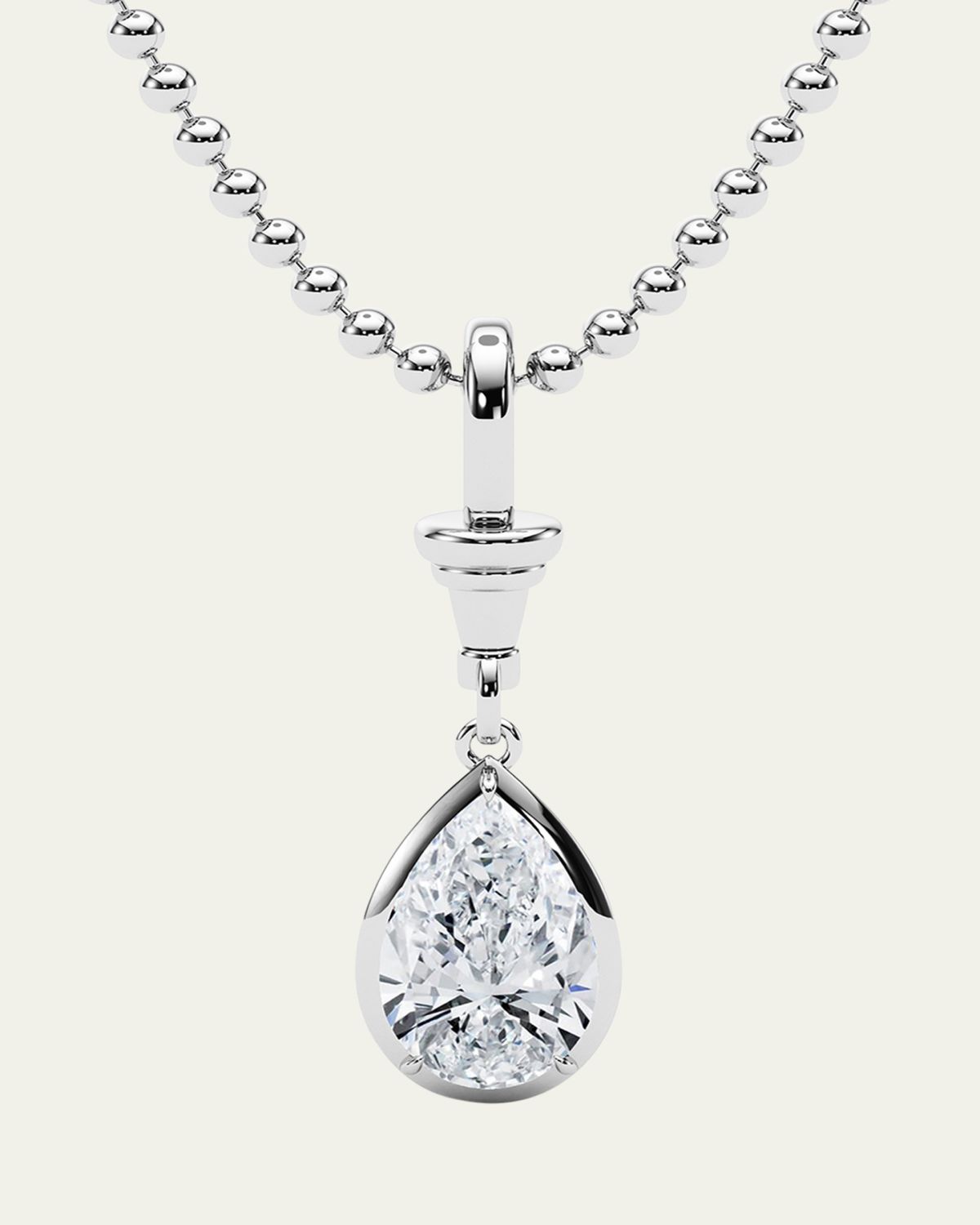 HauteCarat 18K Ball and Chain Pear Shape Lab Grown Diamond Pendant Necklace, 2.0tcw | Thumbnail 5