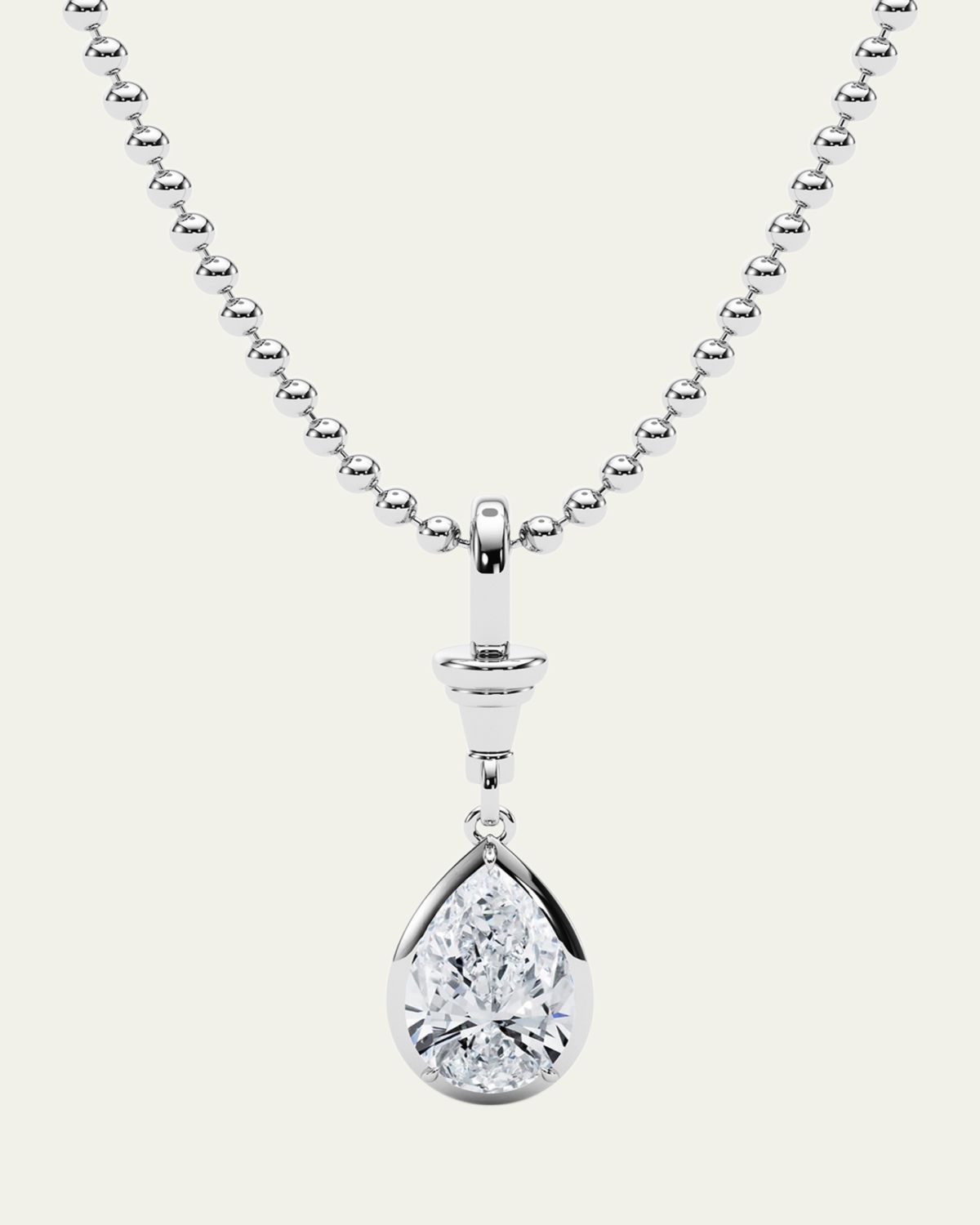 HauteCarat 18K Ball and Chain Pear Shape Lab Grown Diamond Pendant Necklace, 3.0tcw