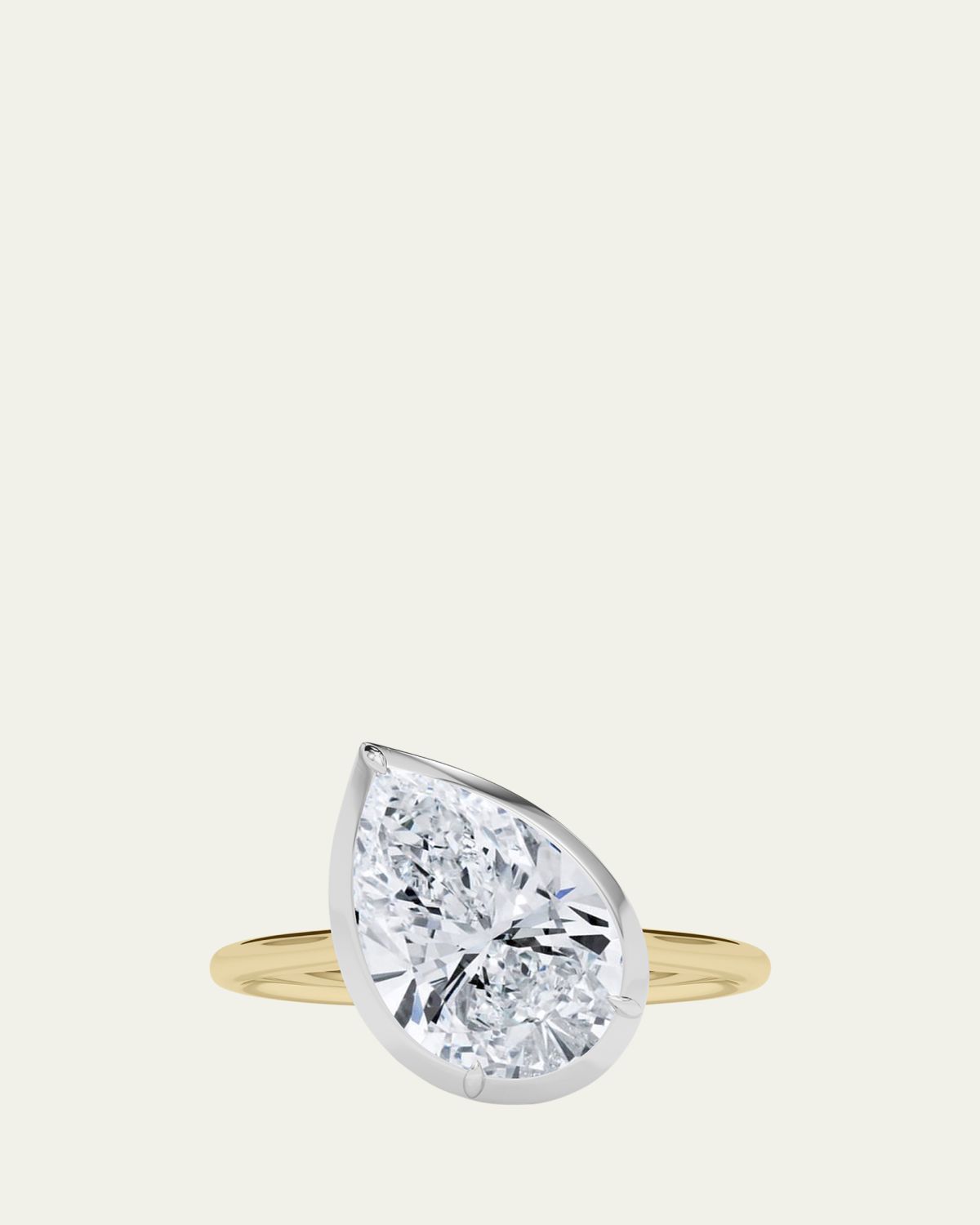 HauteCarat Two Tone 1K Tilted Pear Lab Grown Diamond Ring, 2.0tcw