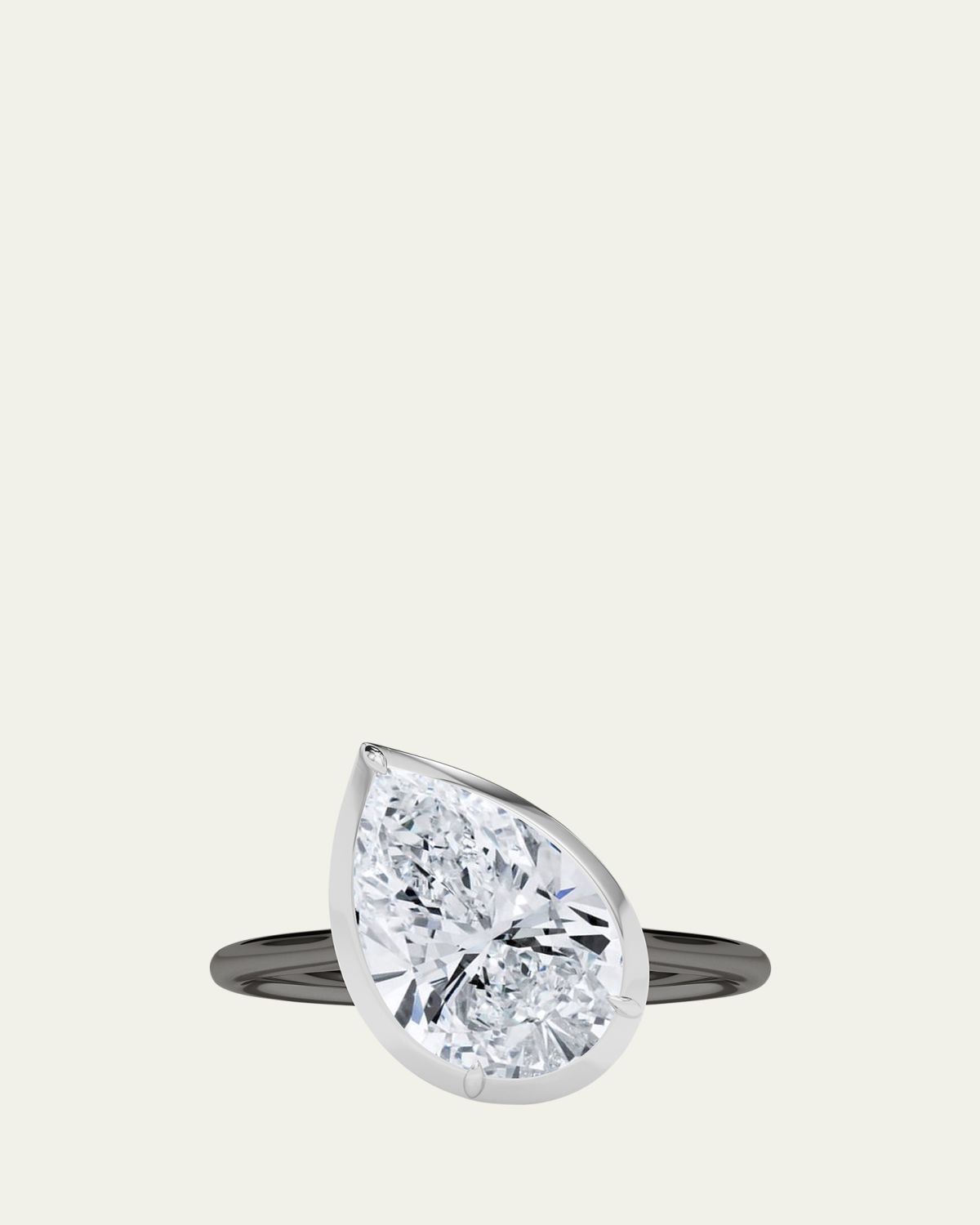 HauteCarat Two Tone 18K Tilted Pear Lab Grown Diamond Ring, 3.0tcw