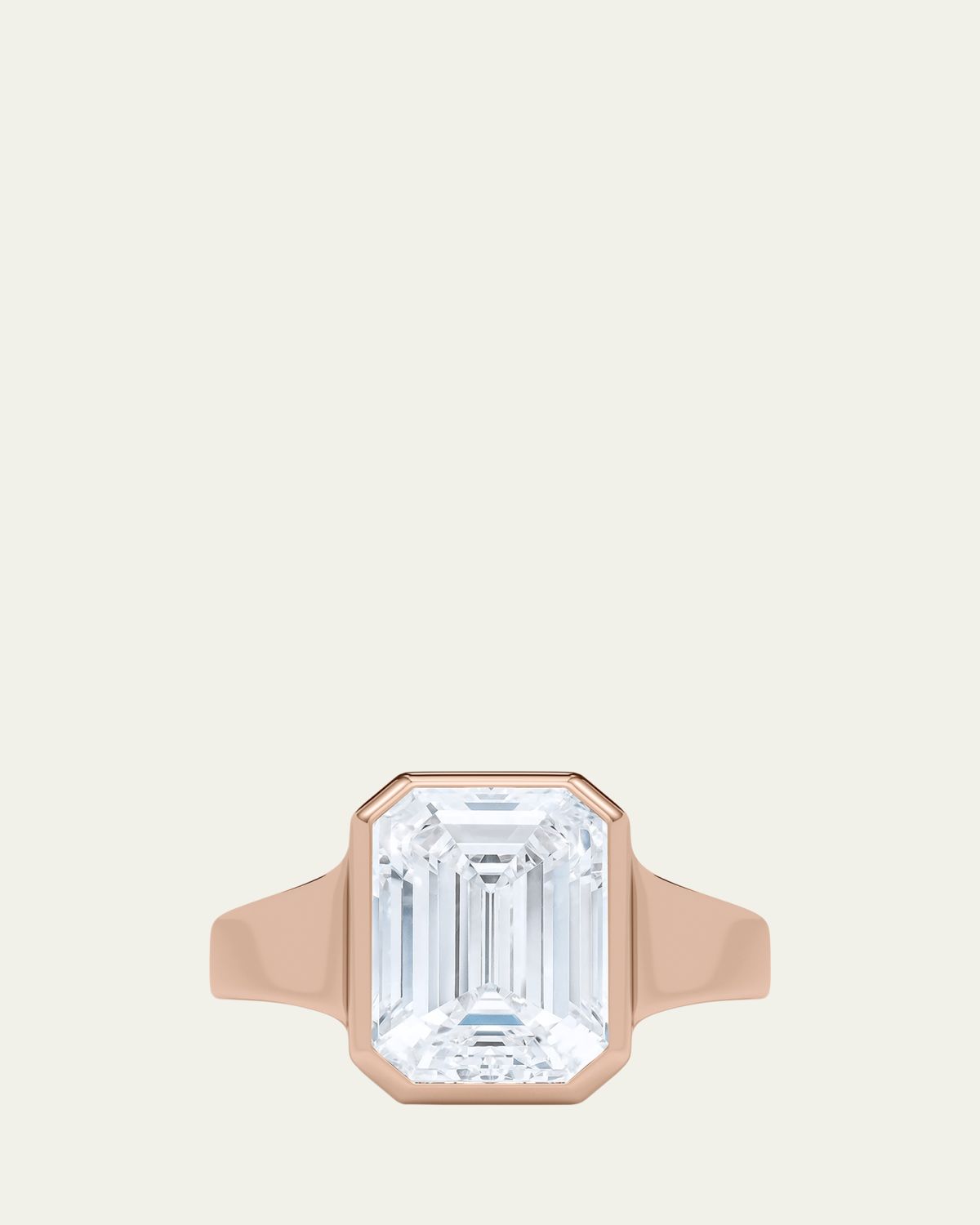 HauteCarat 18K Emerald Cut Lab Grown Diamond Cigar Bezel Ring, 2.0tcw
