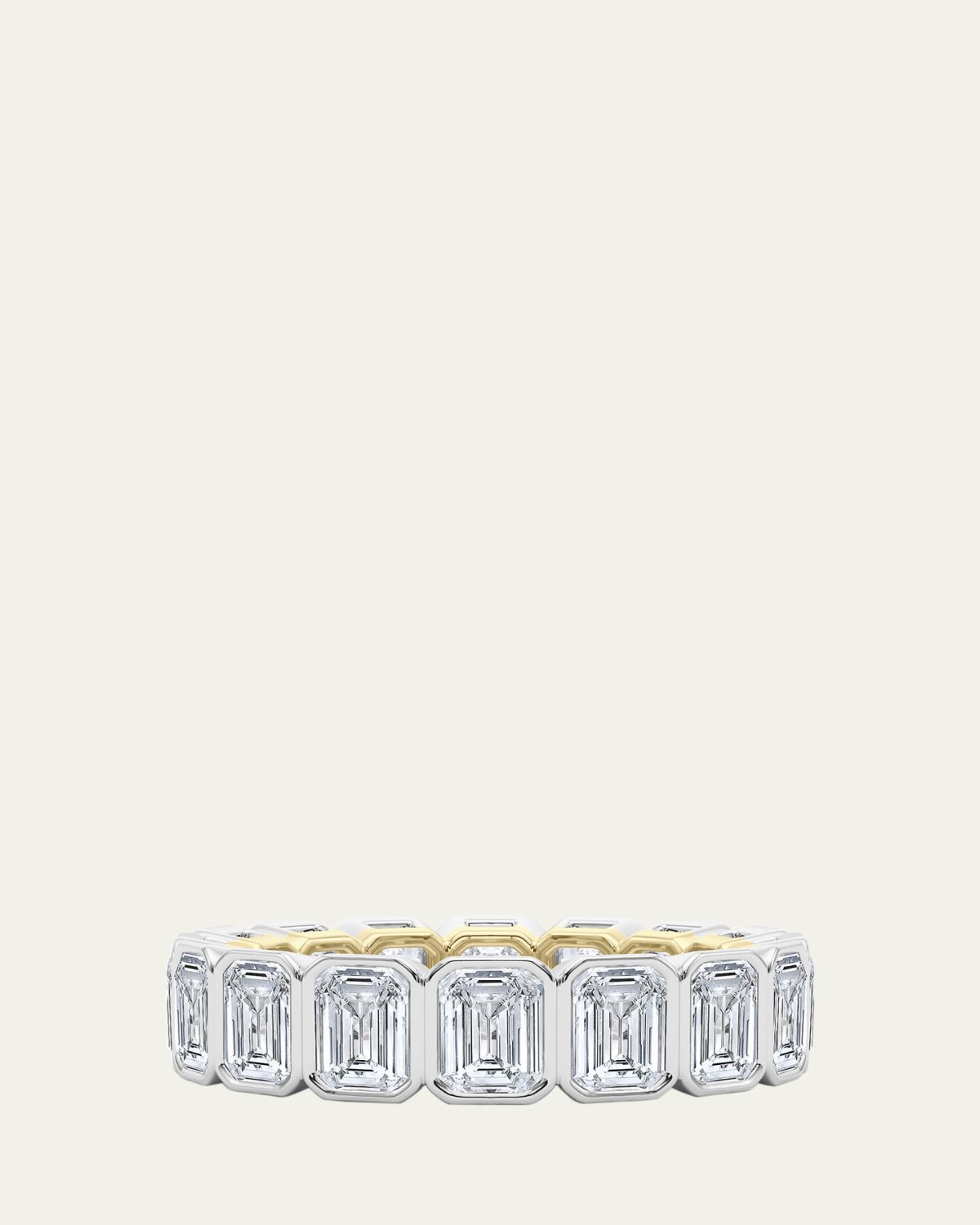 HauteCarat 18K Emerald Cut Bezel Lab Grown Diamond Eternity Band, 9.0tcw