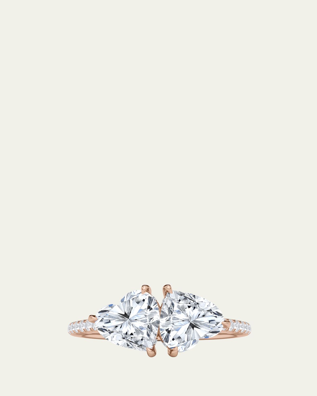 HauteCarat 18K Heart Lab Grown Diamond West Pave Twin Ring