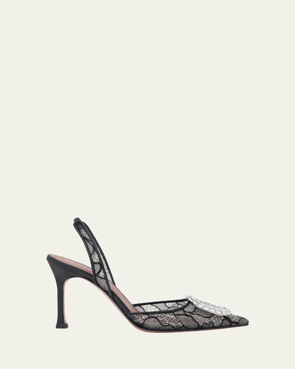 Amina Muaddi Camelia Lace Crystal Slingback Pumps