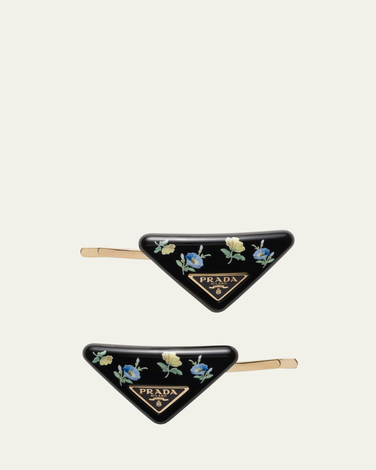 Prada Triangle Floral Bobby Pins, Set of 2