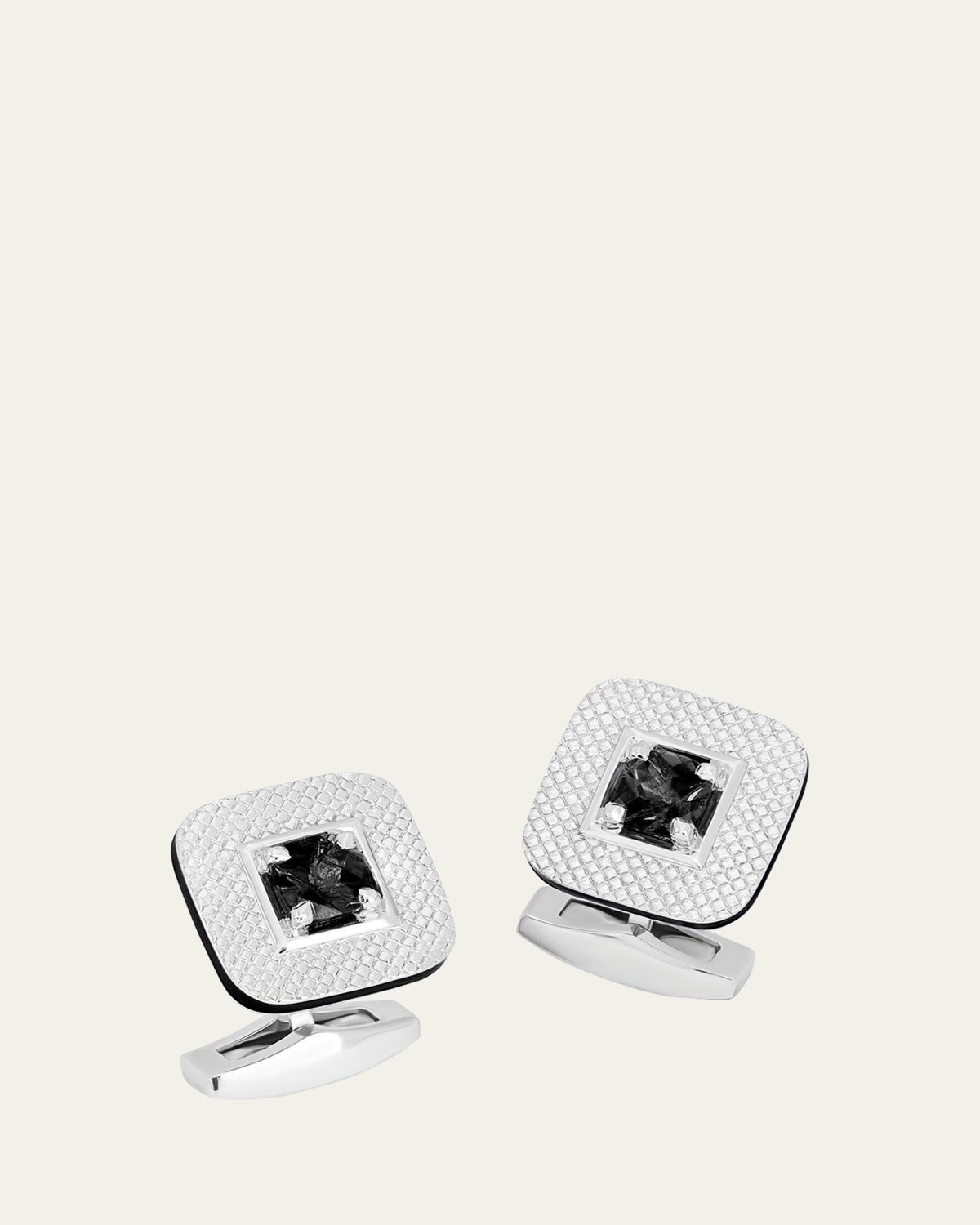 Tateossian Men's Refratto Cufflinks with Black Spinel In Rhodium-Plated Silver