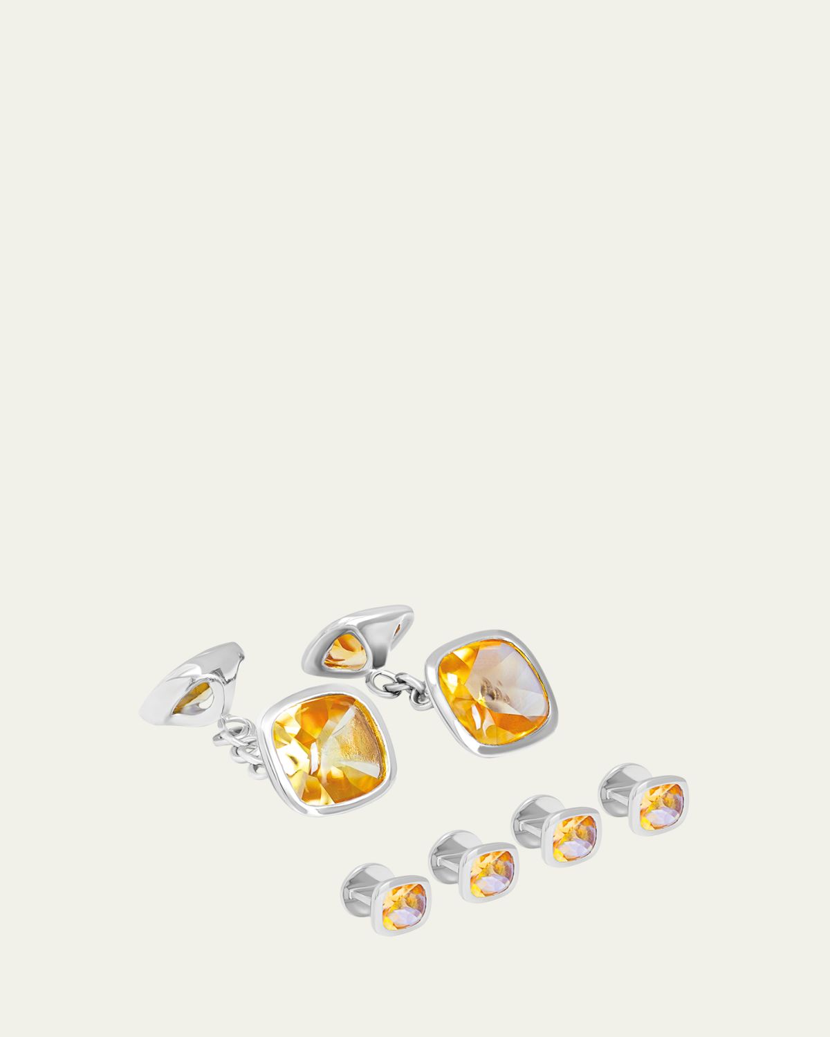 Tateossian Men's Silver Citrine Cufflinks and Shirt Studs Set
