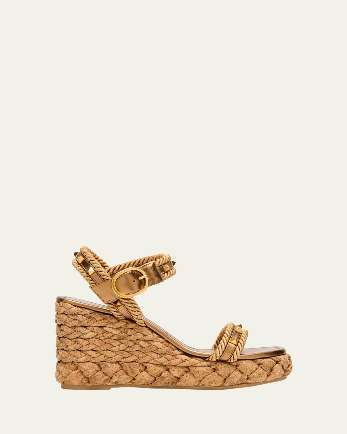 Valentino Garavani Rockstud Metallic Wedge Espadrille Sandals
