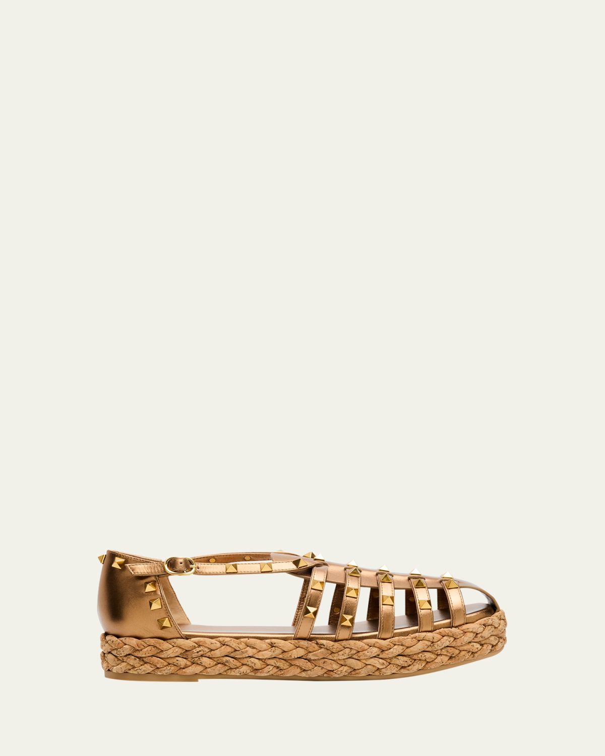 Valentino Garavani Rockstud Metallic Espadrille Fisherman Sandals