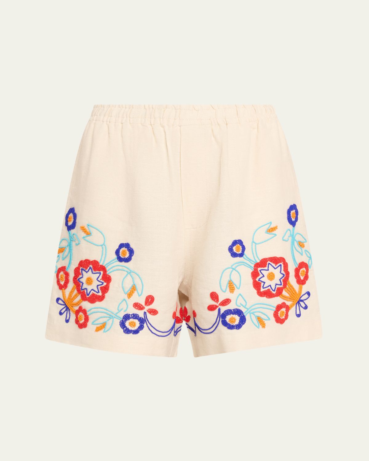 Bode Beaded Garden Party Linen Shorts