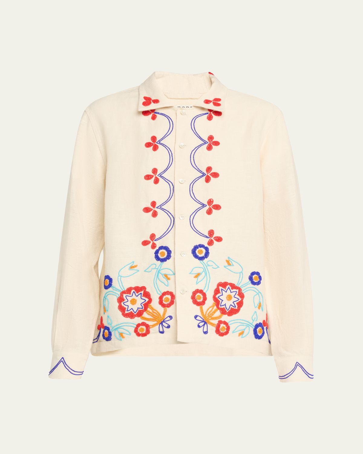 Bode Beaded Garden Party Linen Shirt