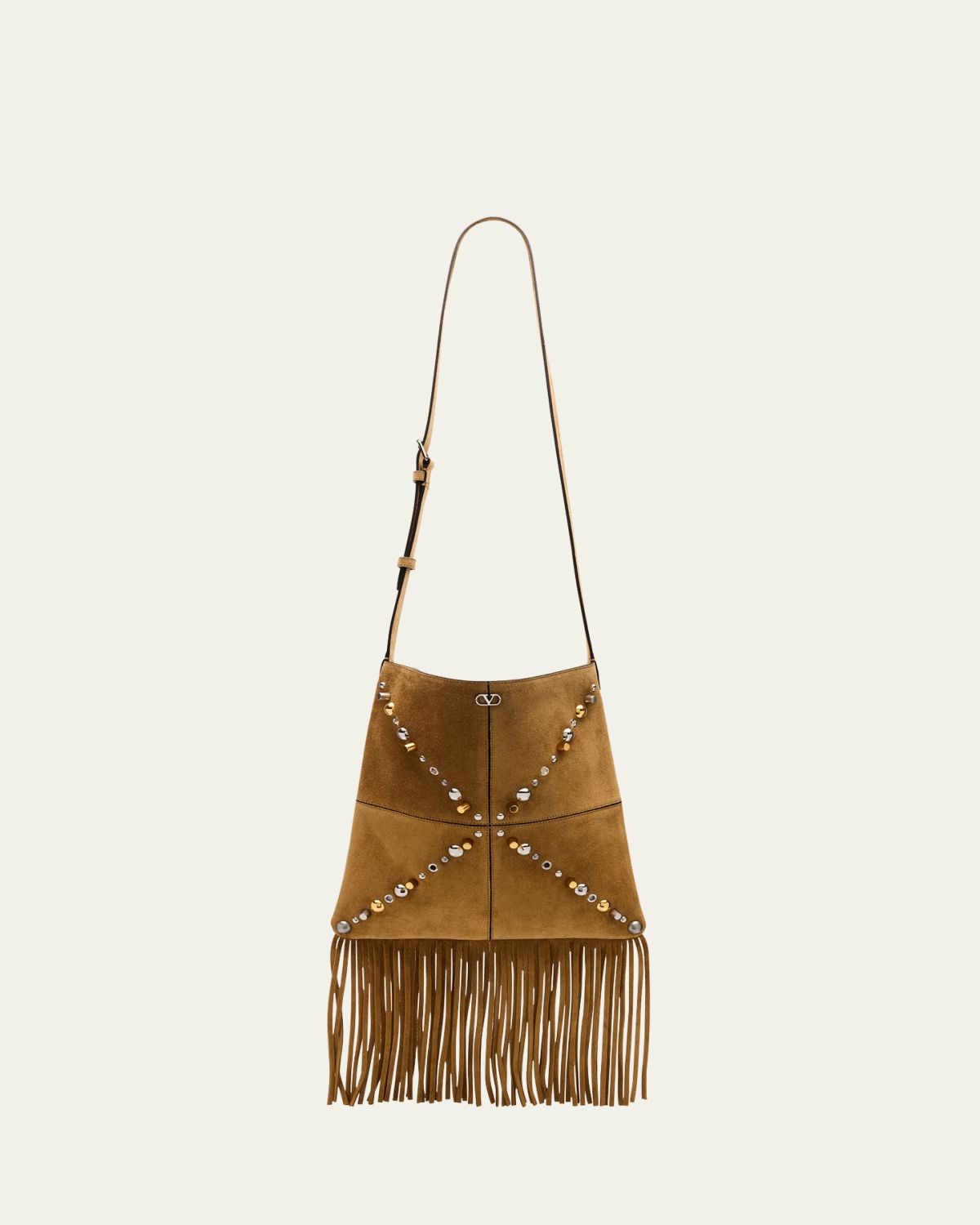 Valentino Garavani Nellcote Fringe Stud Suede Crossbody Bag
