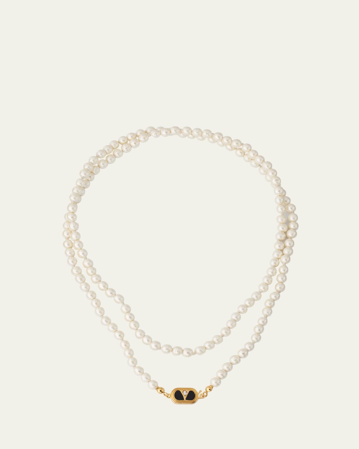 Valentino Garavani VLOGO Akoya Pearl Layered Ovalette Necklace