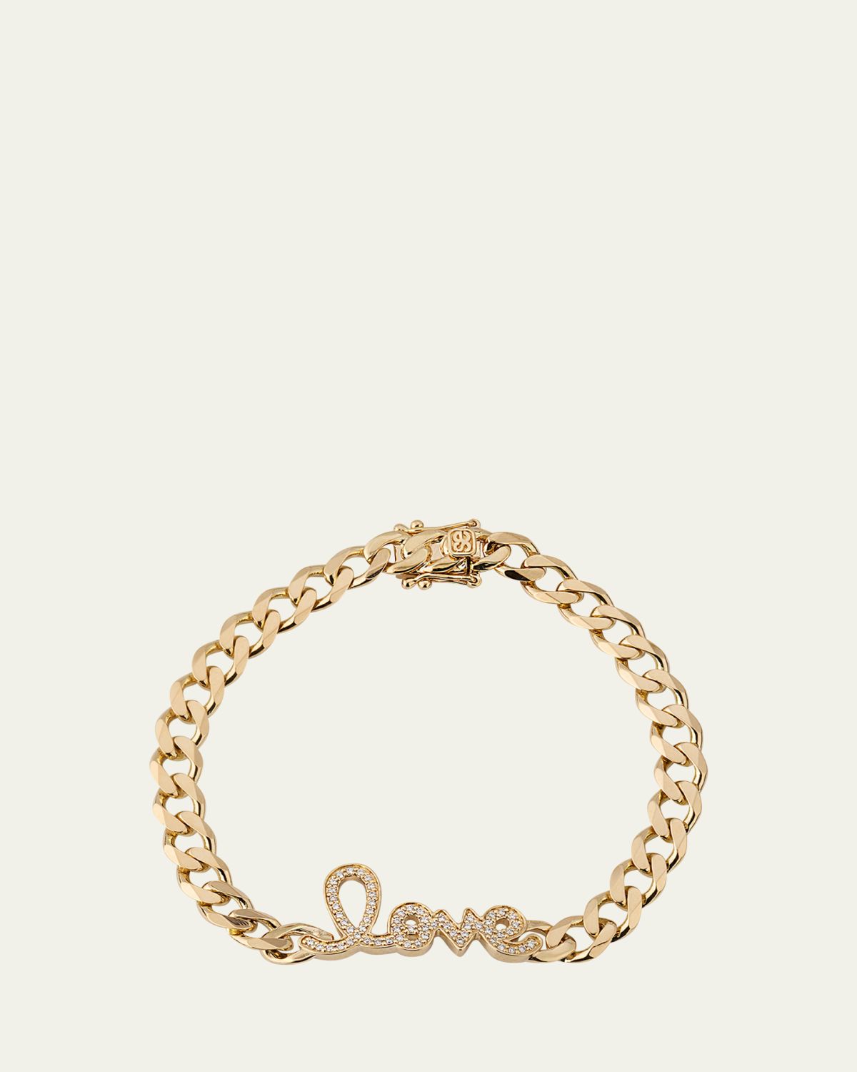 Sydney Evan 14K Yellow Gold and Diamond Love Script Curb Link Chain Bracelet