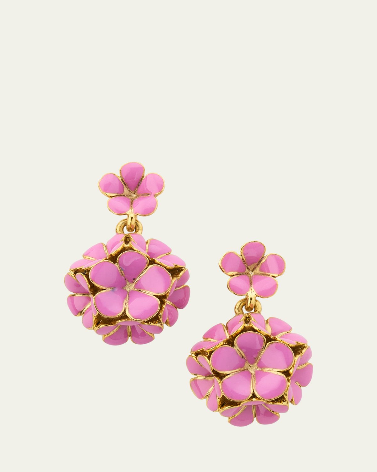 Oscar de la Renta Enamel Flower Pompon Earrings