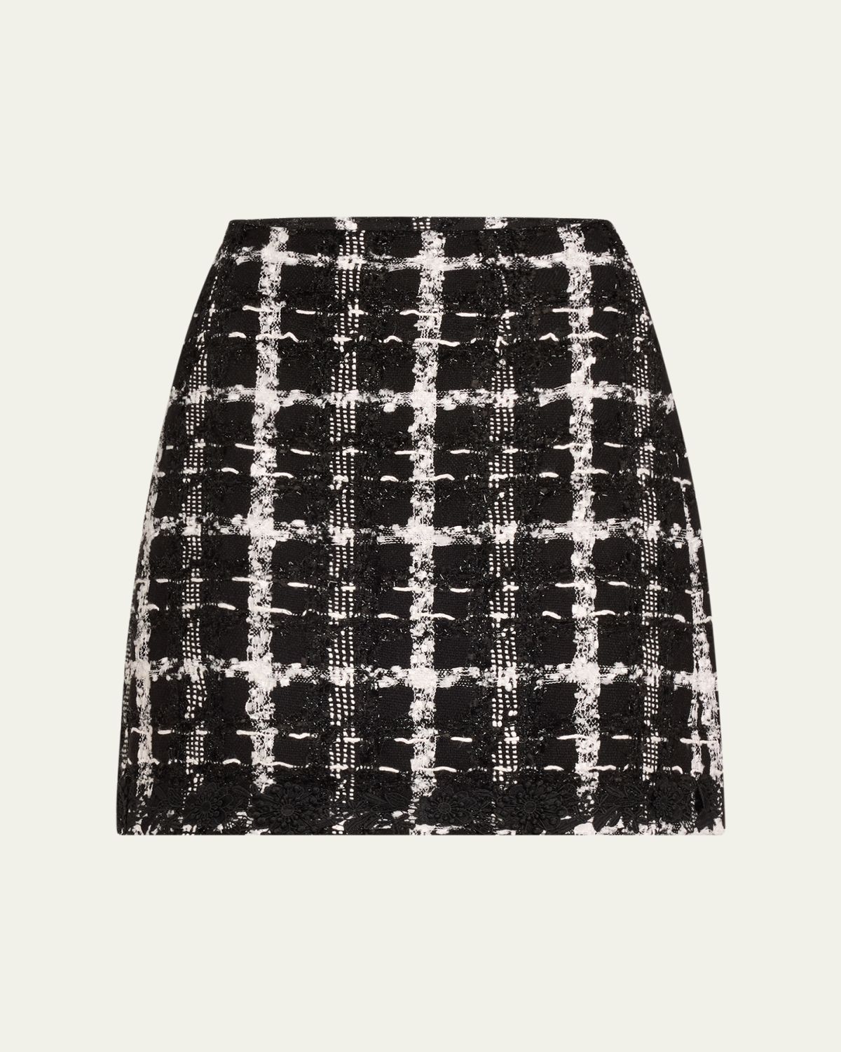 Carolina Herrera Metallic Check Tweed A-Line Mini Skirt