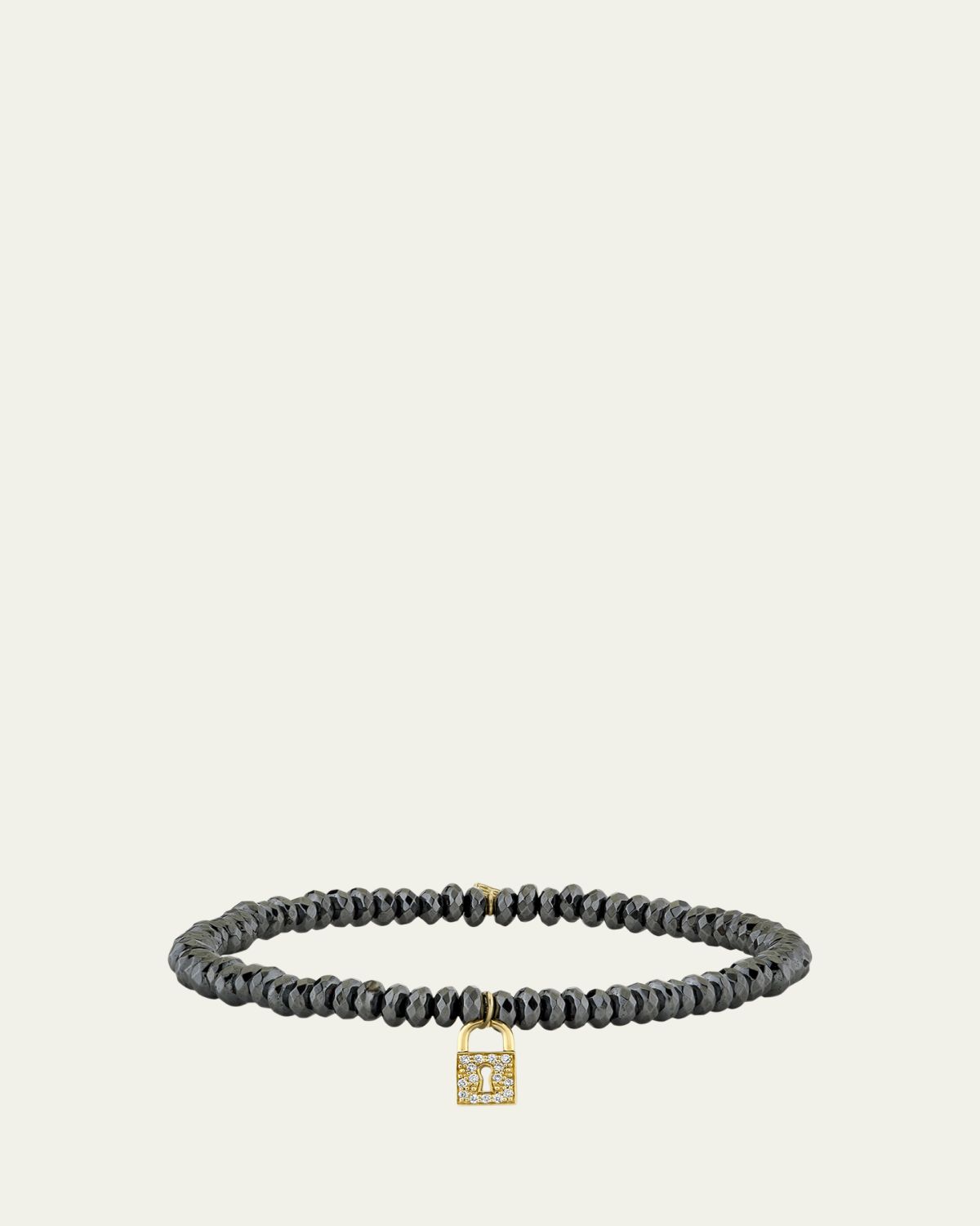 Sydney Evan Hematite and 14K Gold Medium Keyhole Lock Diamond Charm Bracelet