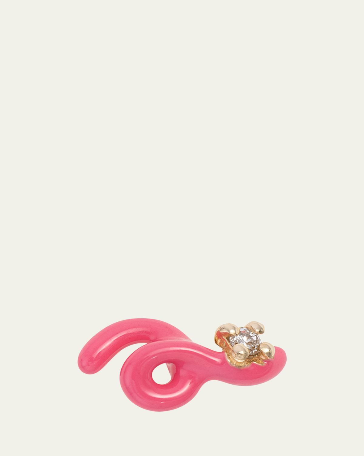 Bea Bongiasca 9K Yellow Gold and Pink Enameled Sterling Silver Diamond Mini Loop Earring, Single | Thumbnail 4 Bea Bongiasca 9K Yellow Gold and Pink Enameled Sterling Silver Diamond Mini Loop Earring, Single | Thumbnail 4