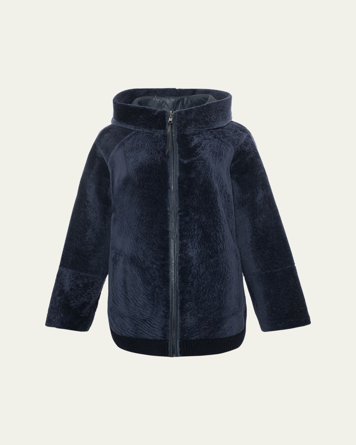 Gorski Reversible Textured Shearling Lamb Zip Hooded Jacket