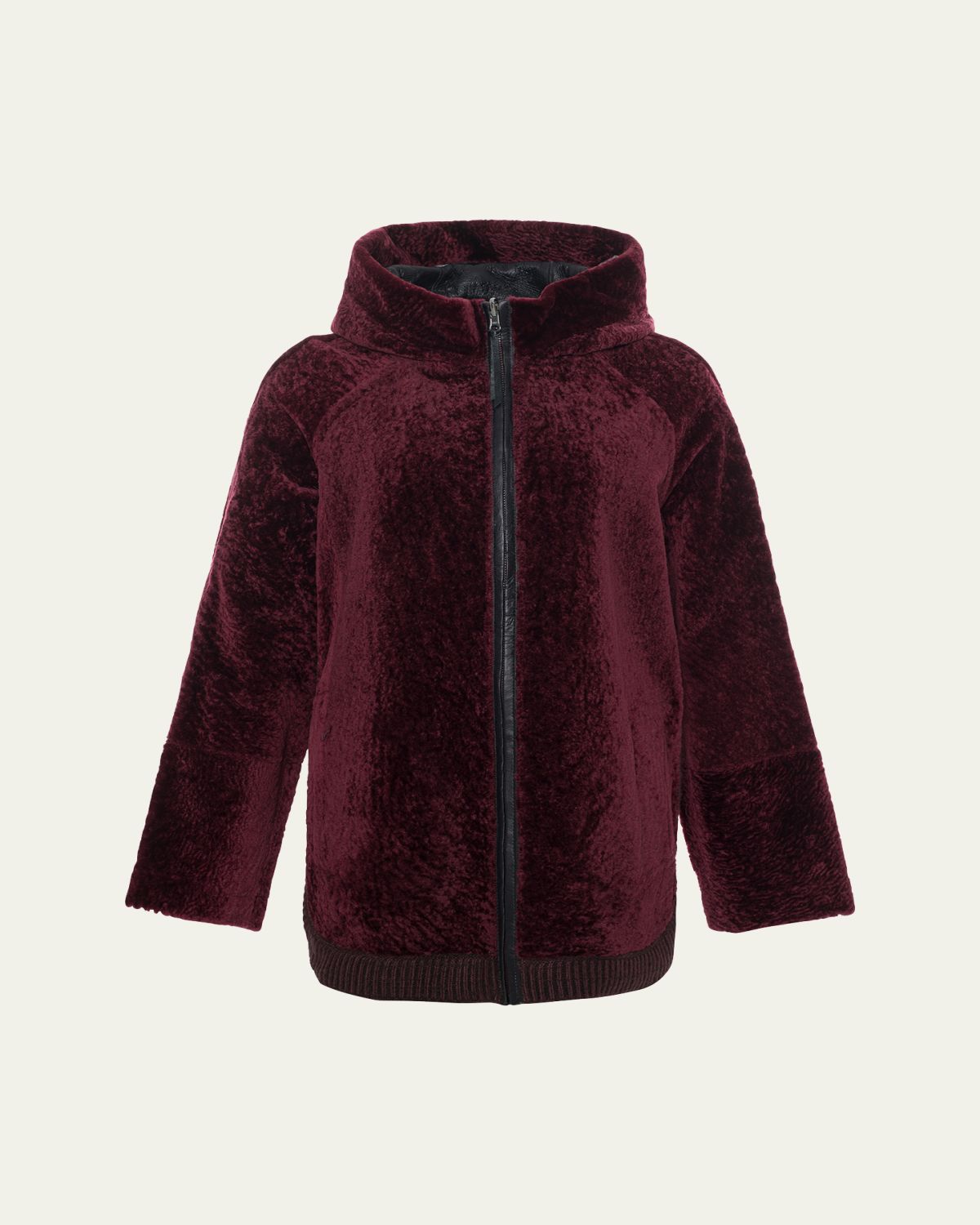 Gorski Reversible Textured Shearling Lamb Zip Hooded Jacket