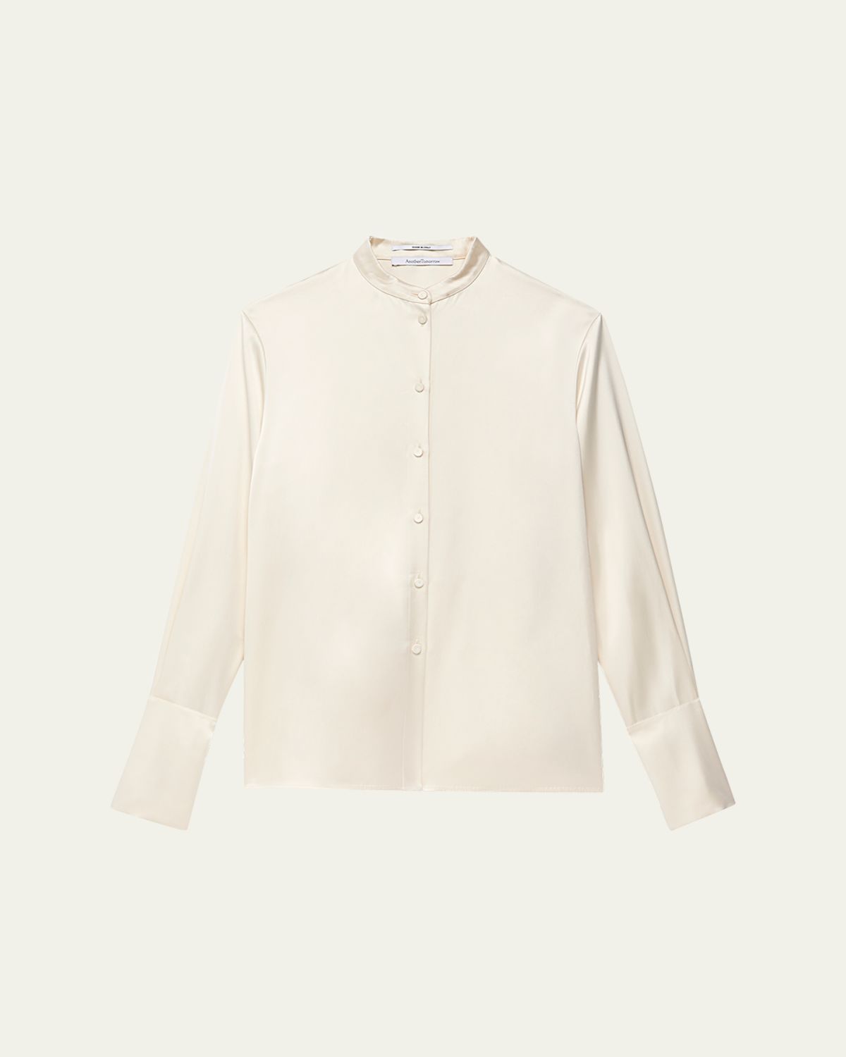 Another Tomorrow Band Collar Button Down Blouse with Scarf