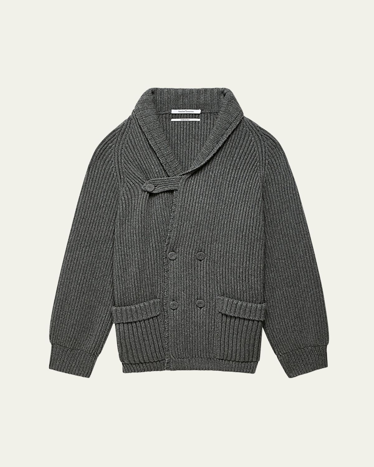 Another Tomorrow Ribbed Cashmere Wool Varsity Cardigan