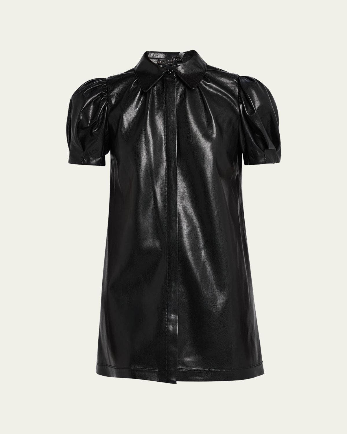 ALICE + OLIVIA Jem Vegan Leather Puff-Sleeve Shirtdress | Thumbnail 6