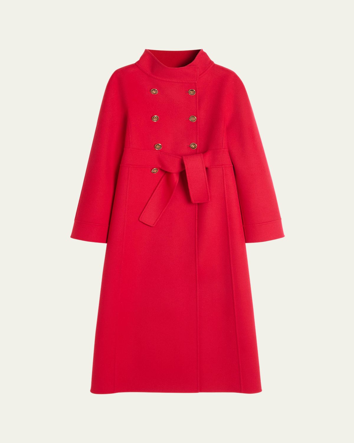 Valentino Garavani High-Neck Double-Breast Belted Wool Cashmere Coat