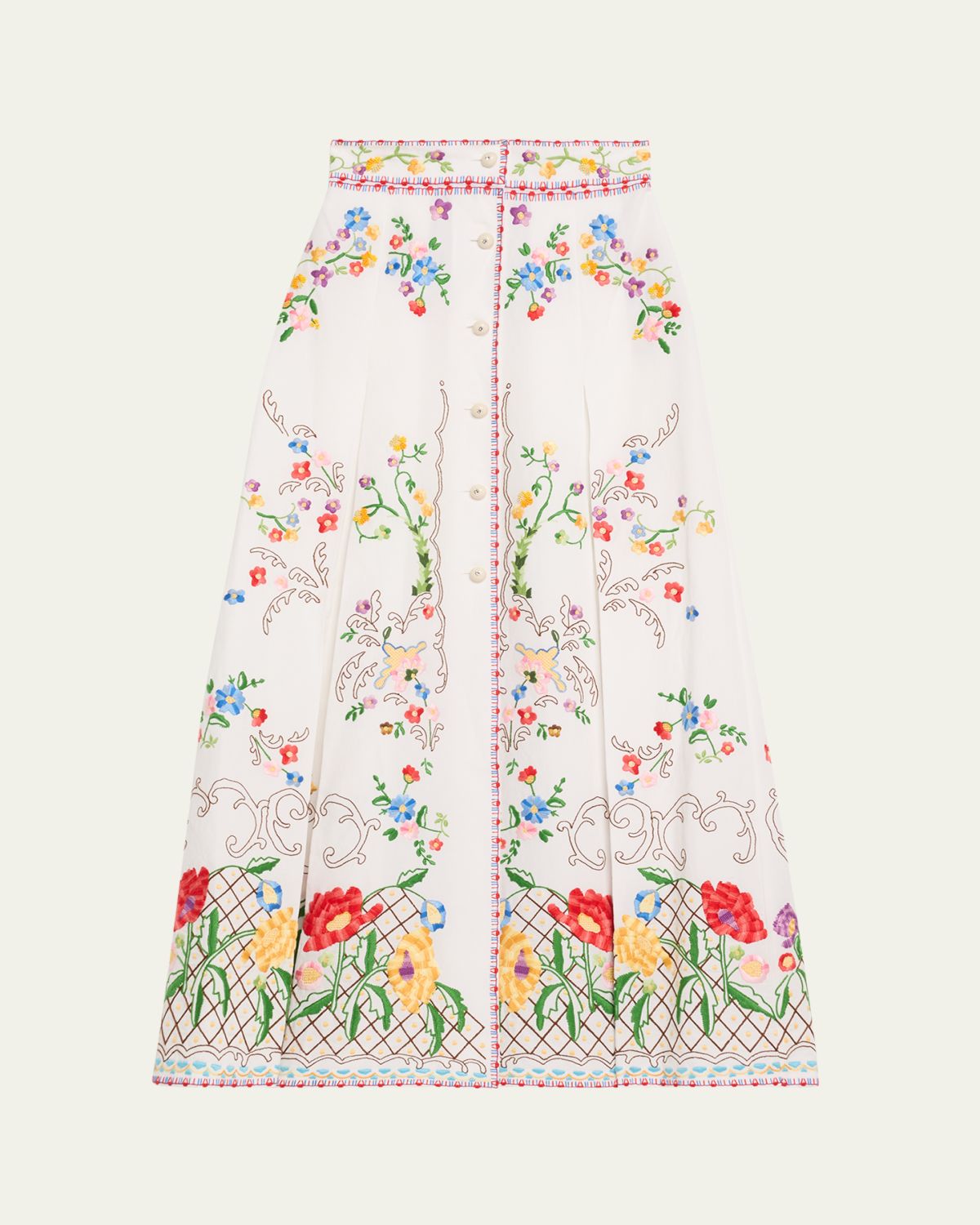 Valentino Garavani Floral Embroidered Midi Skirt