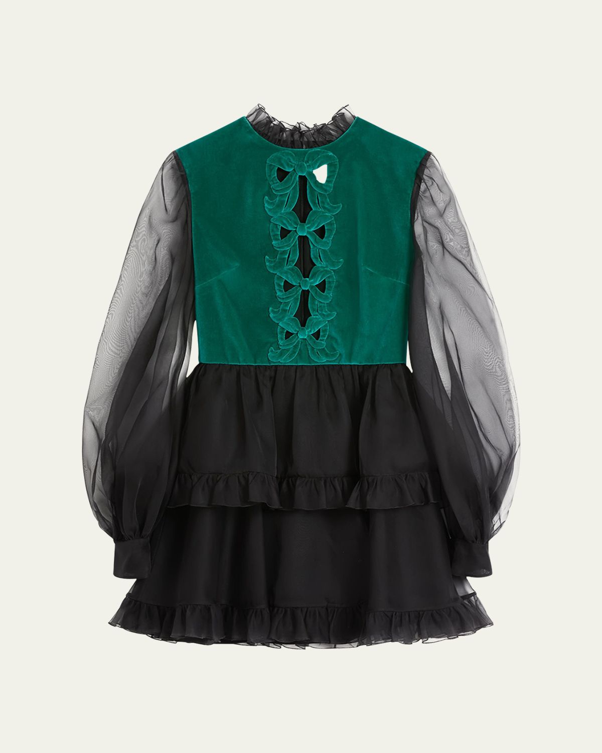 Valentino Garavani Velvet Top Sheer Sleeve Mini Dress