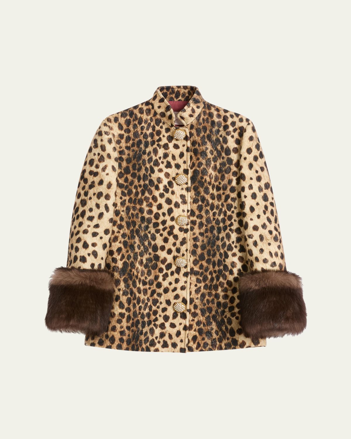 Valentino Garavani Leopard Faux Fur Cuff Caban Jacket