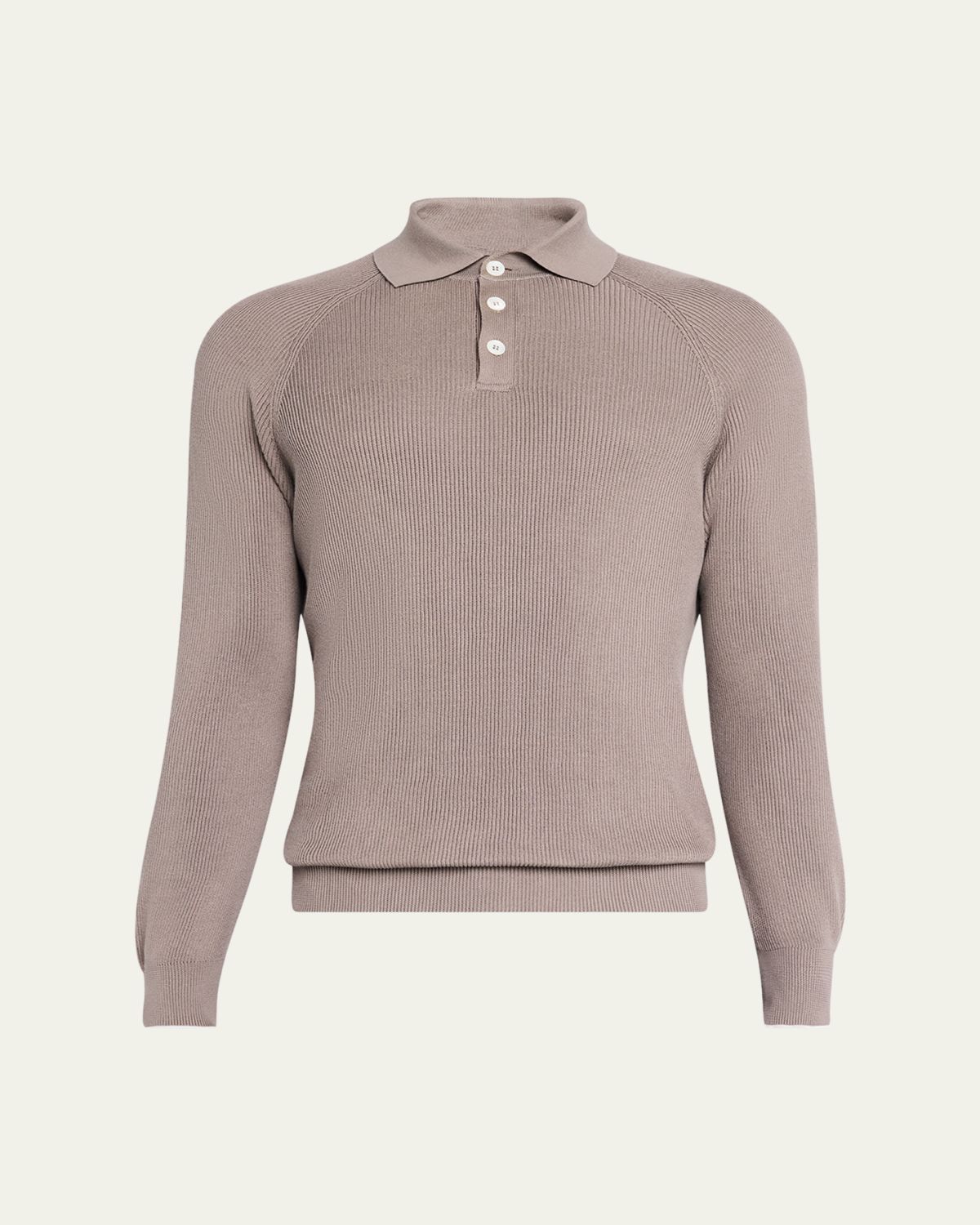 Brunello Cucinelli Men's Cotton Rib Polo Sweater