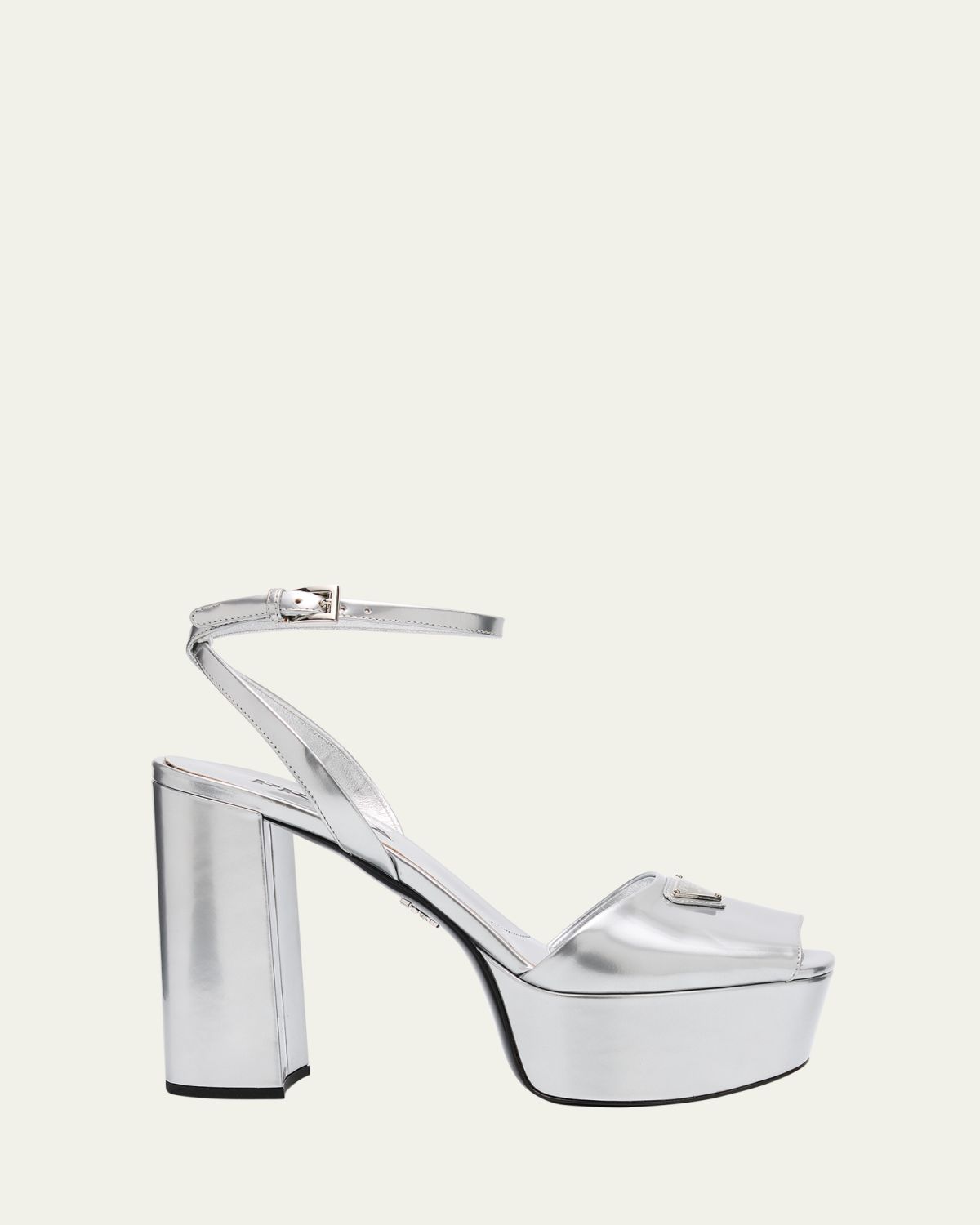 Prada Metallic Leather Ankle-Strap Platform Sandals