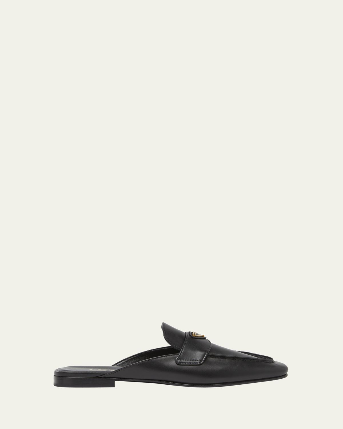 Prada Vitello Leather Logo Mule Loafers
