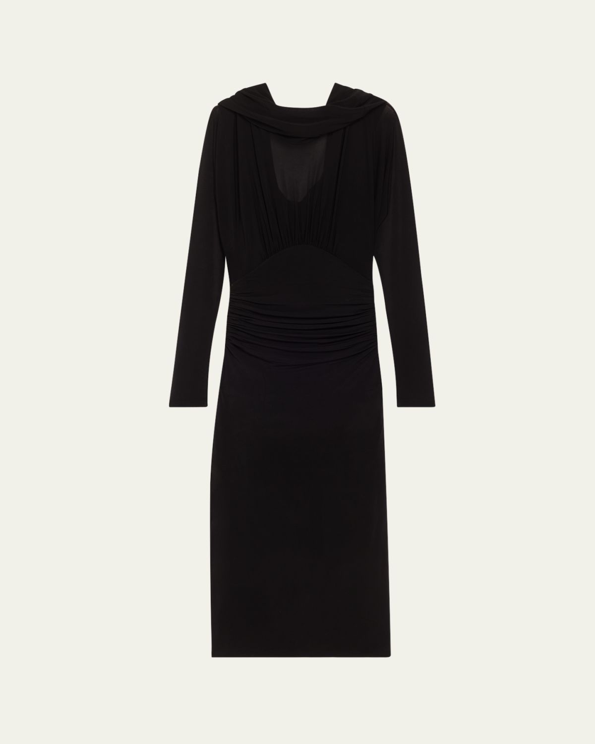 Saint Laurent Cowl-Neck Gathered Midi Dress