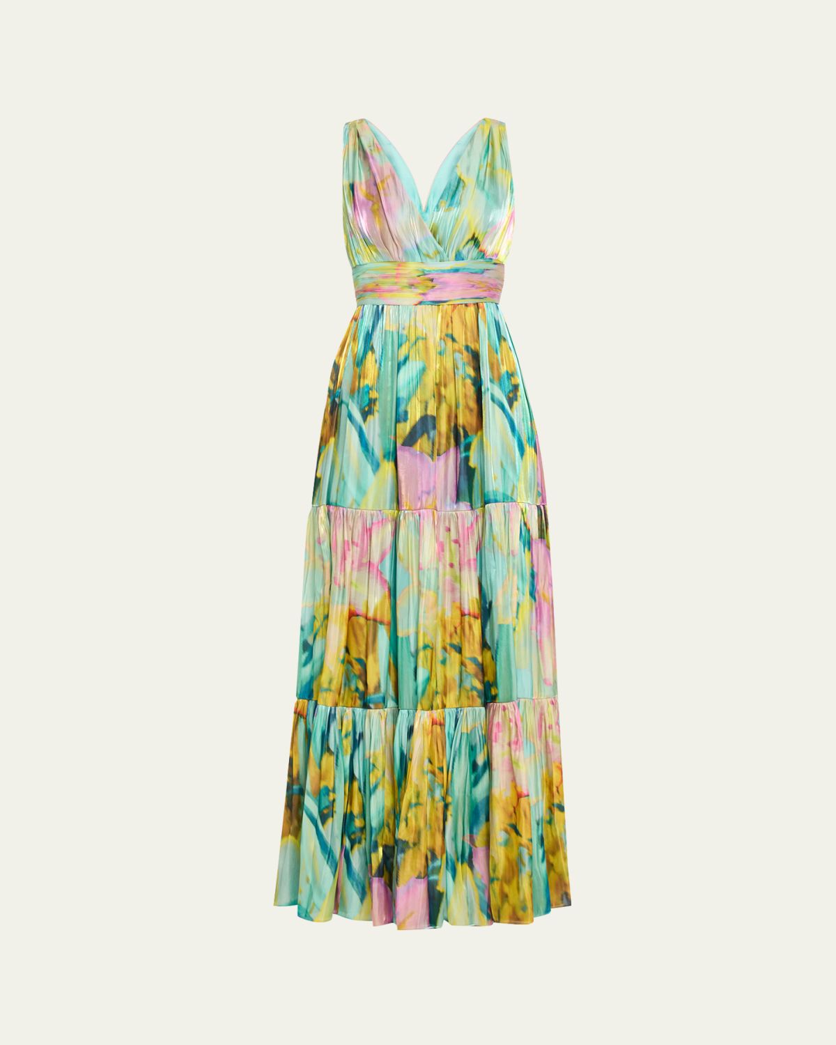 Kobi Halperin Britt Tiered Metallic Satin Maxi Dress