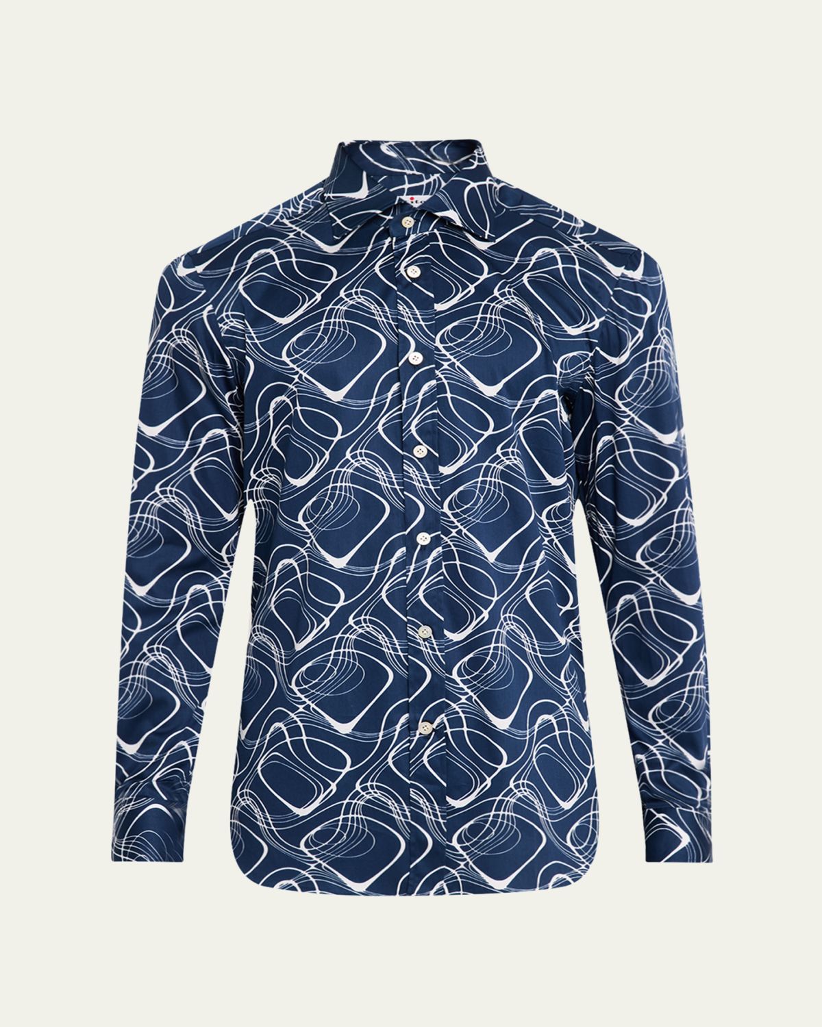 Kiton Men 's Cotton Wave-Print Sport Shirt