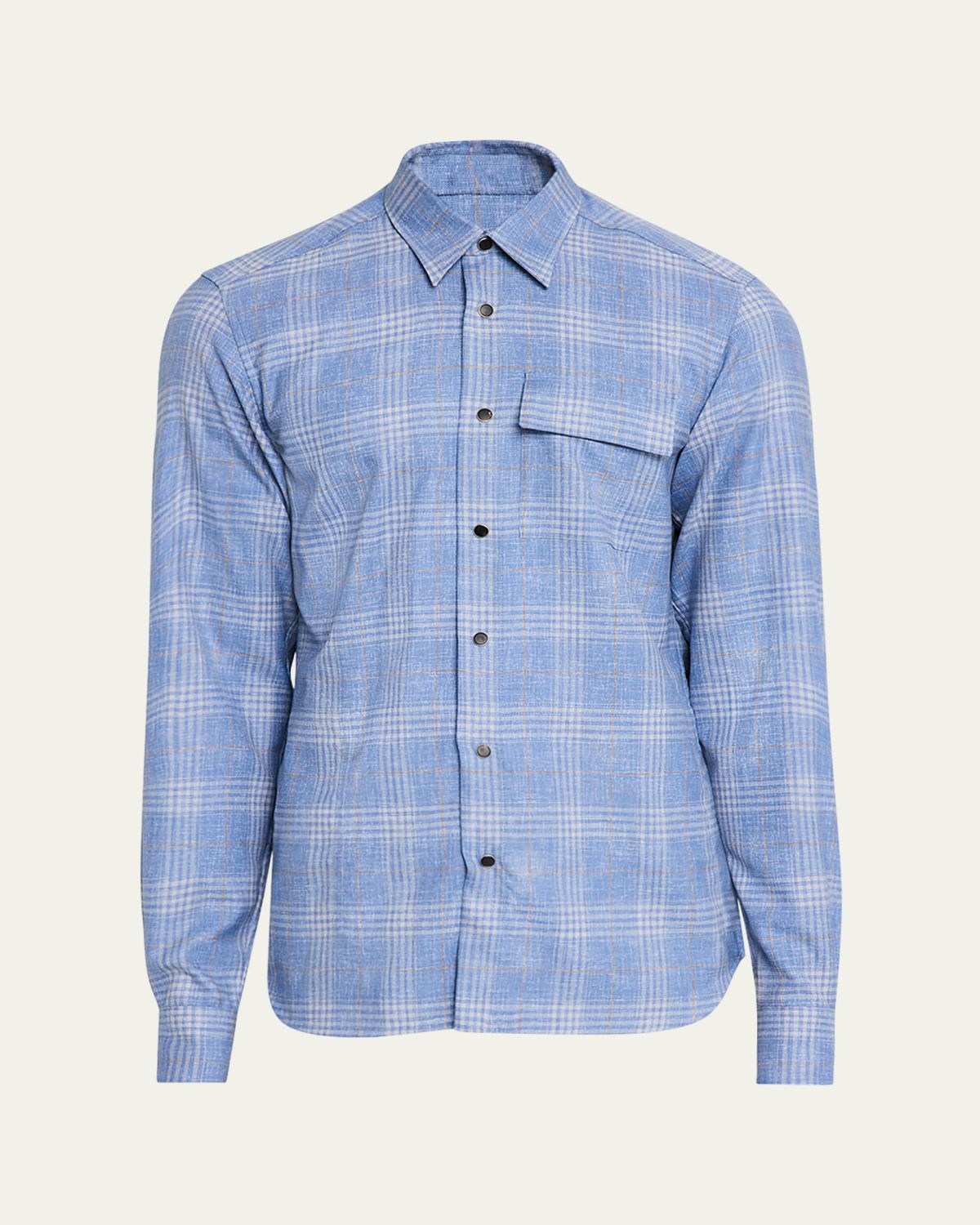 Kiton Men's Wool Plaid Snap-Front Overshirt