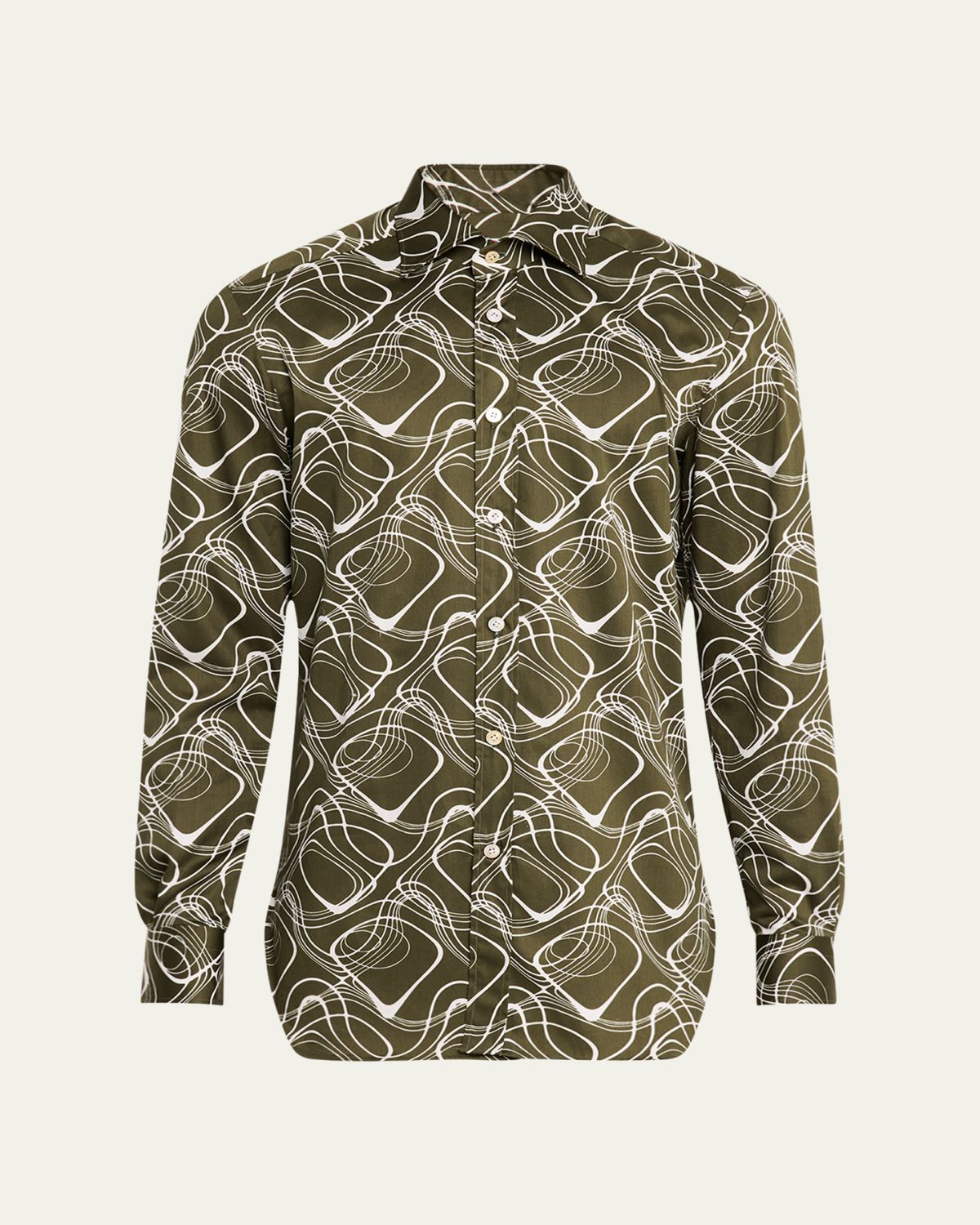 Kiton Men's Cotton Wave-Print Sport Shirt