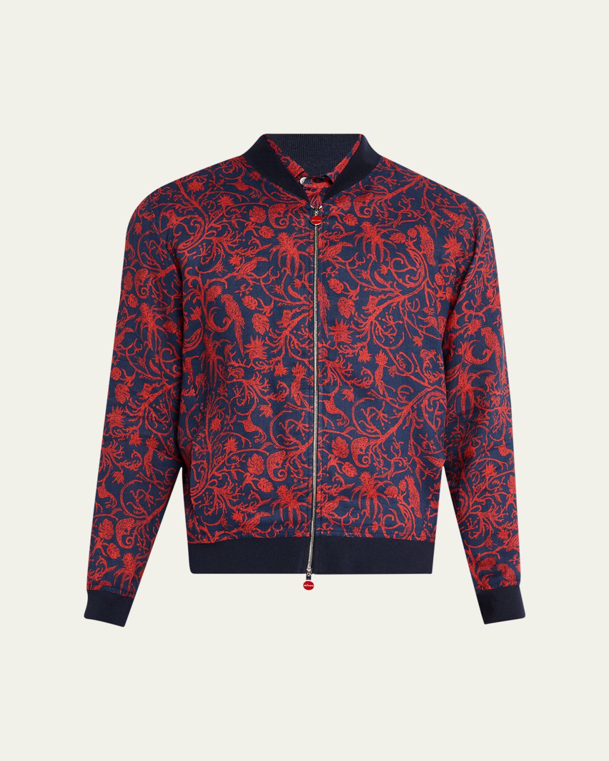 Kiton Men's Linen Coral-Print Full-Zip Bomber Jacket