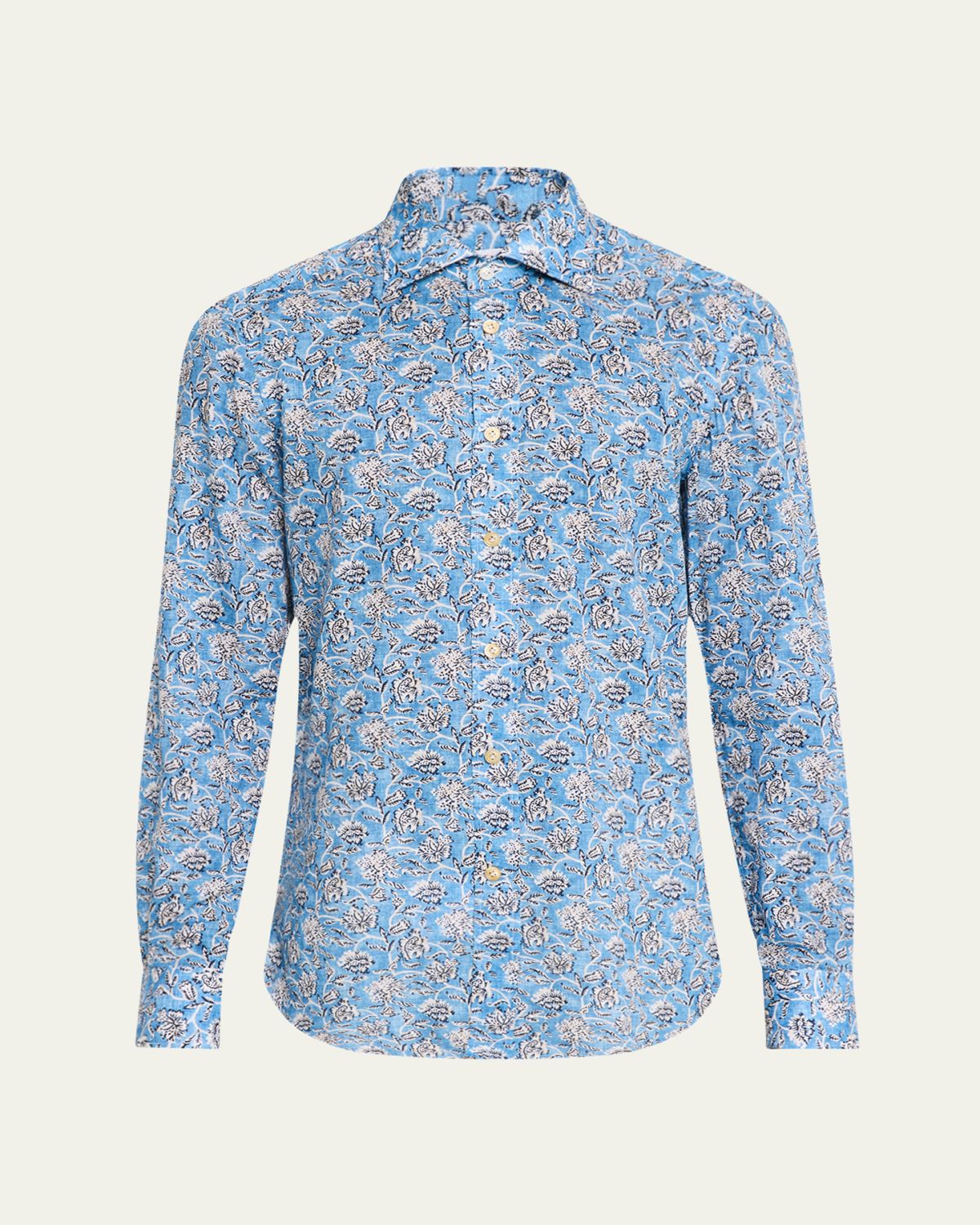 Kiton Men's Cotton Floral Sport Shirt