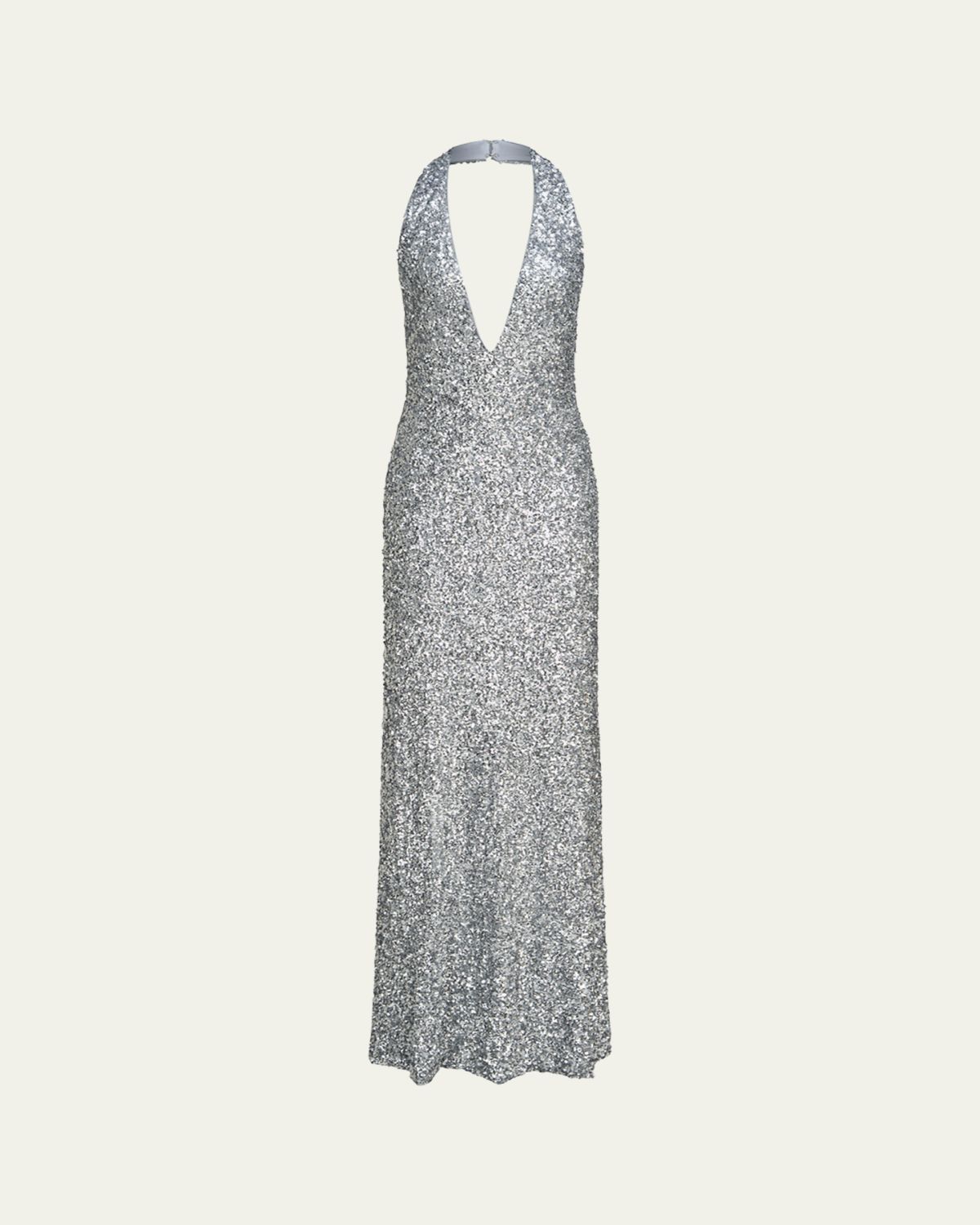Halston Ena Sequin Deep V-Neck Column Gown