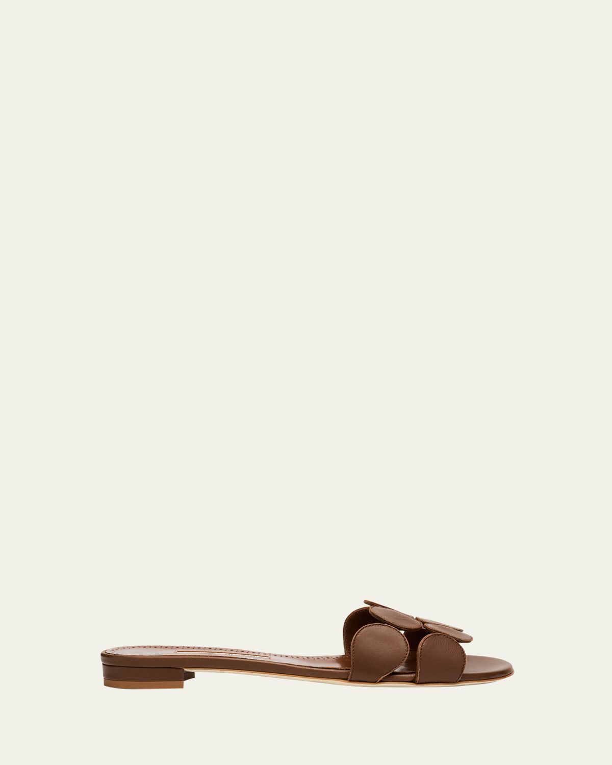 Manolo Blahnik Circle-Cut Leather Flat Slide Sandals
