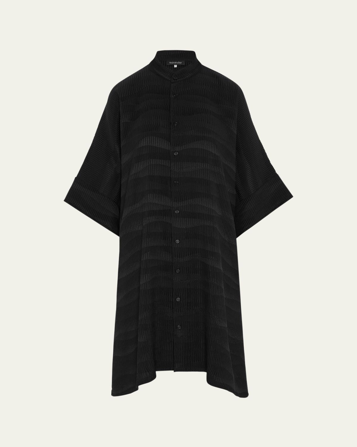 Eskandar Collarless Short-Sleeve Kaftan Shirt (Very Long Length)