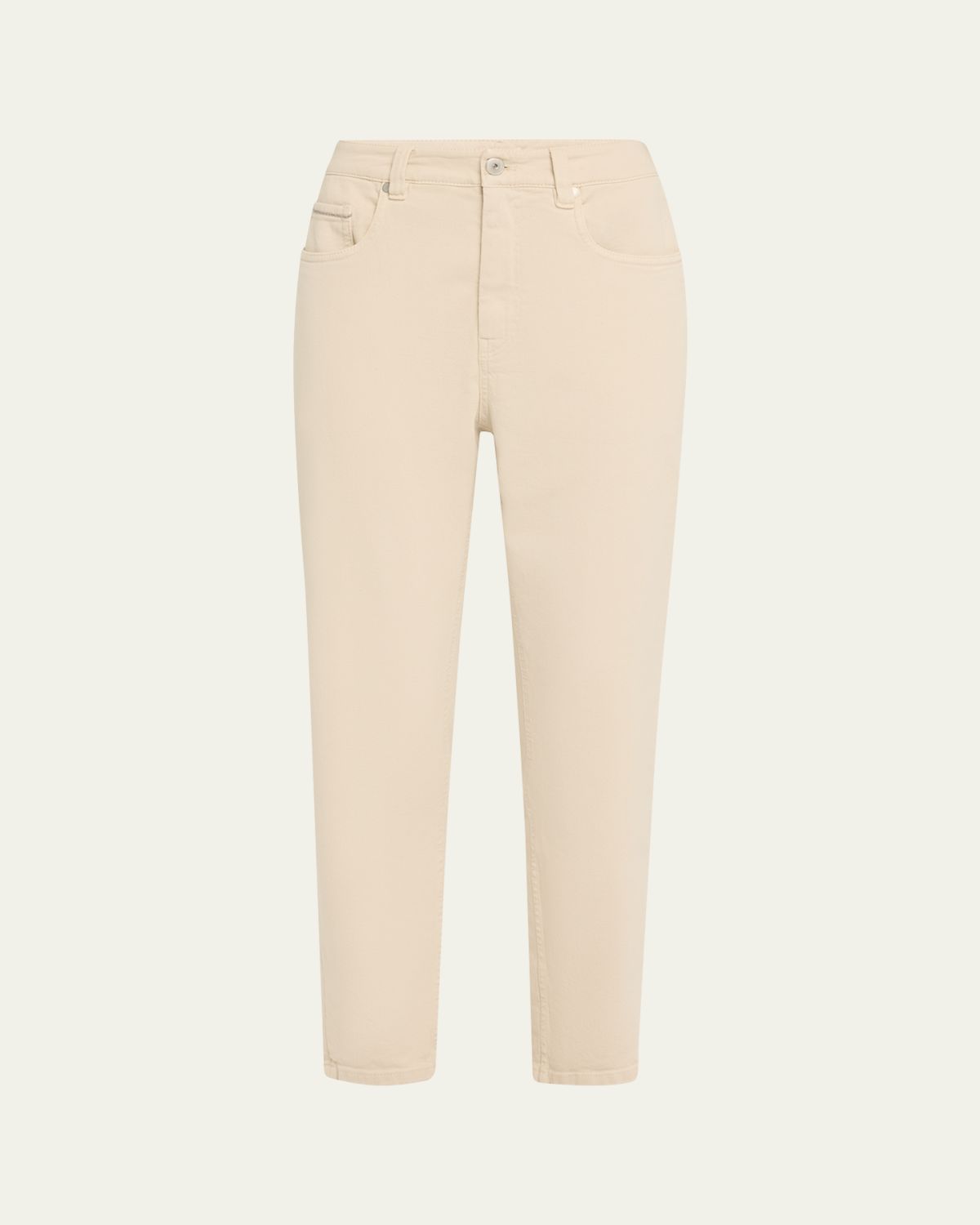 Brunello Cucinelli Garment Dyed Twill Tapered-Leg Jeans With Monili Trim