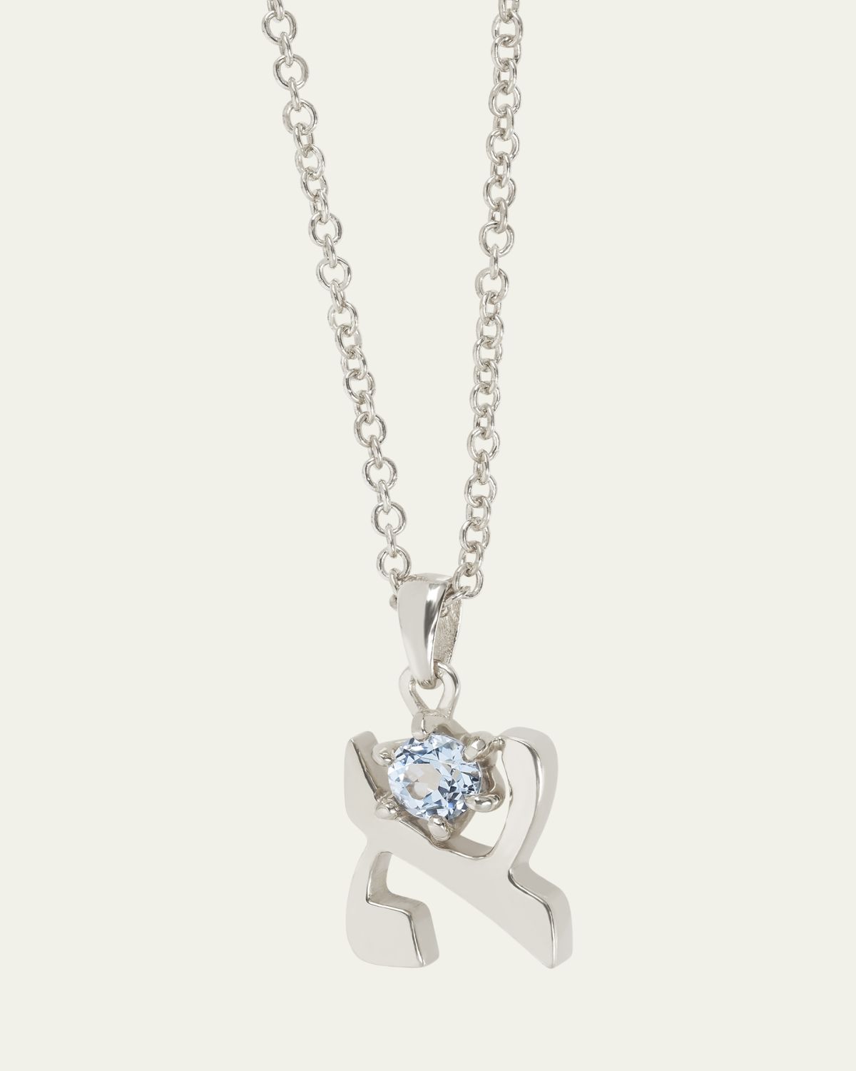 Procaccia Jewelry 18K Gold Hebrew ALEF Aquamarine Initial Necklace, 18"L | Thumbnail 5