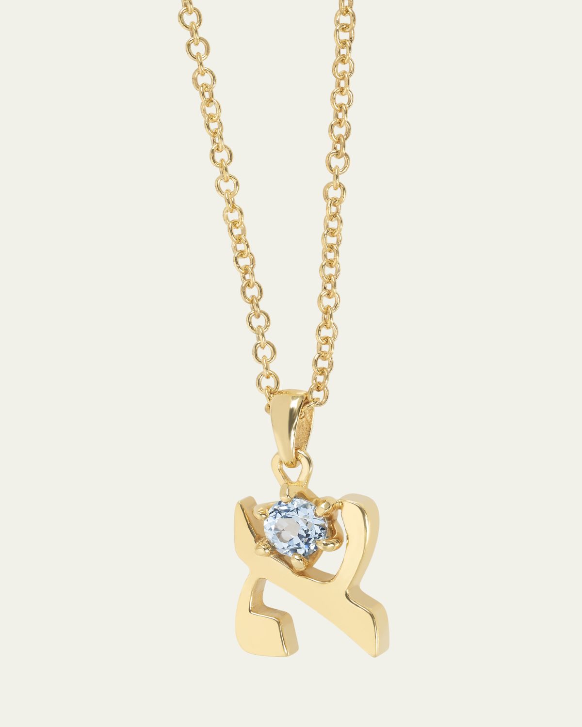 Procaccia Jewelry 18K Gold Hebrew ALEF Aquamarine Initial Necklace, 18"L | Thumbnail 5 Procaccia Jewelry 18K Gold Hebrew ALEF Aquamarine Initial Necklace, 18"L | Thumbnail 5